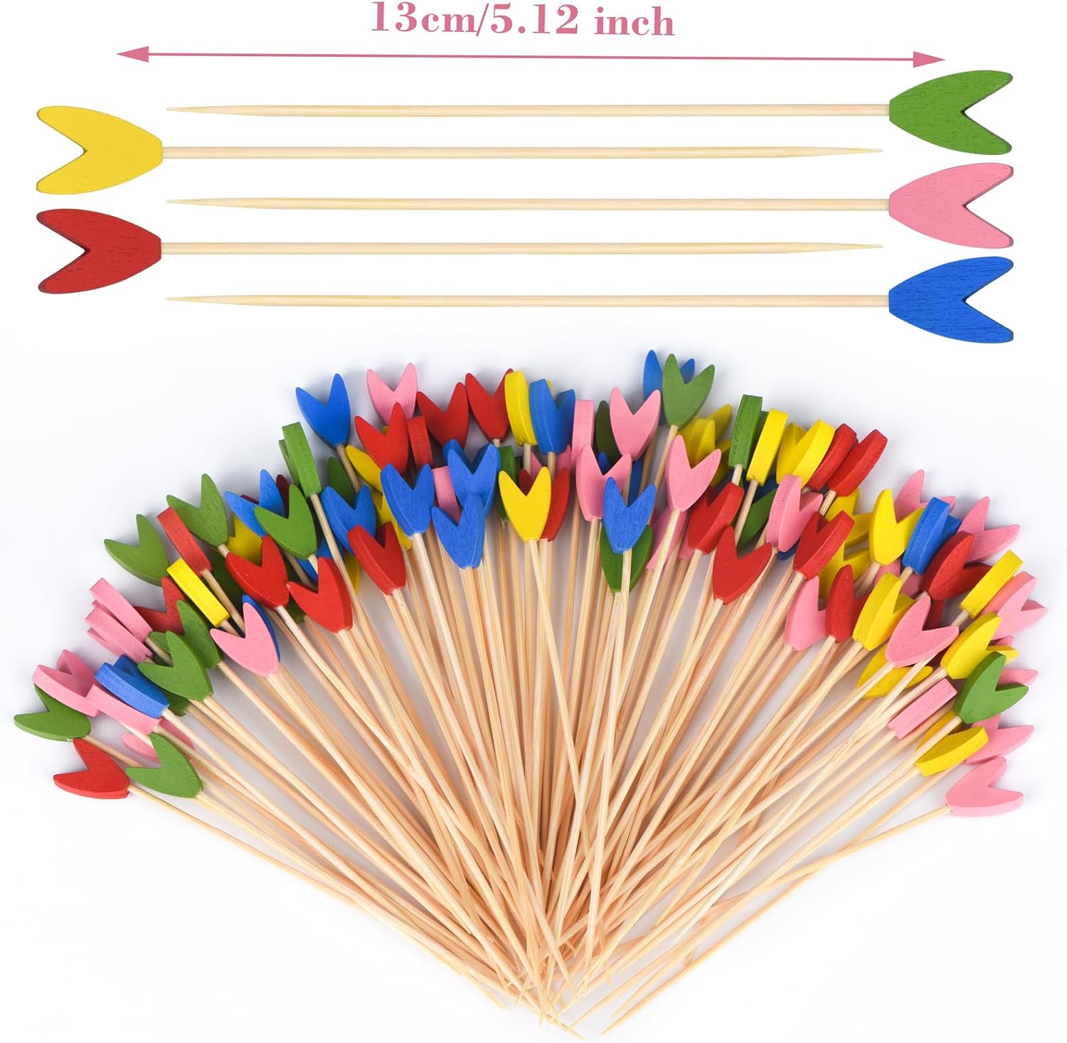 100 Pack Tulip Toothpicks for Appetizers, 4.7 Inch Natural Bamboo Cocktail Picks for Cake Dessert Food Picks Wedding Birthday Party Decoration