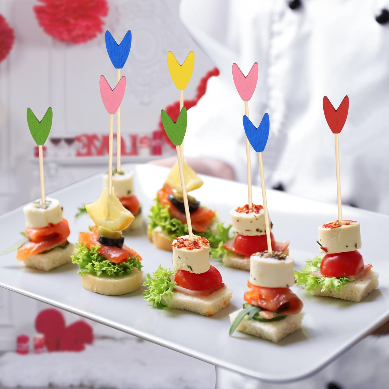 100 Pack Tulip Toothpicks for Appetizers, 4.7 Inch Natural Bamboo Cocktail Picks for Cake Dessert Food Picks Wedding Birthday Party Decoration