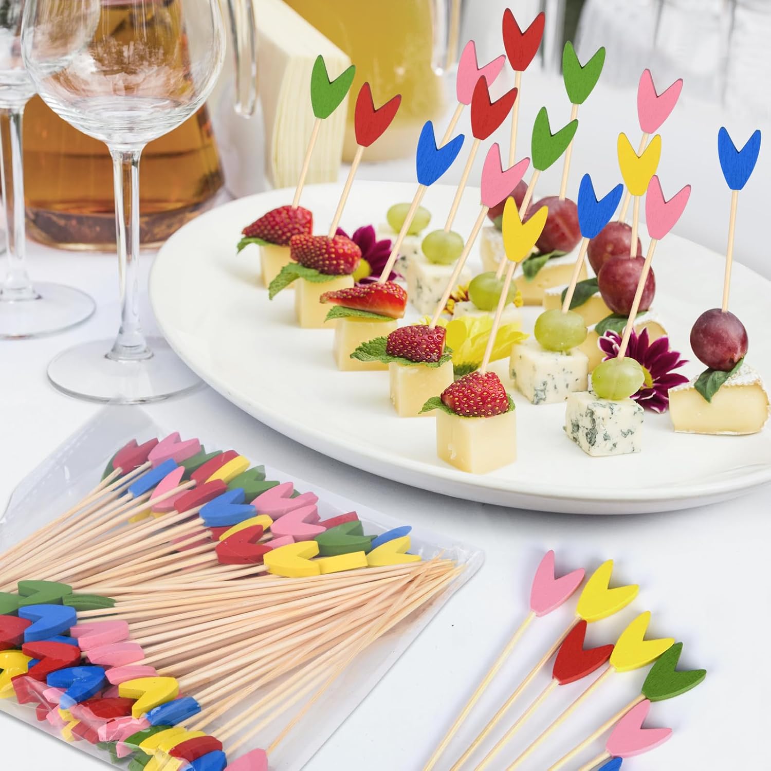 100 Pack Tulip Toothpicks for Appetizers, 4.7 Inch Natural Bamboo Cocktail Picks for Cake Dessert Food Picks Wedding Birthday Party Decoration