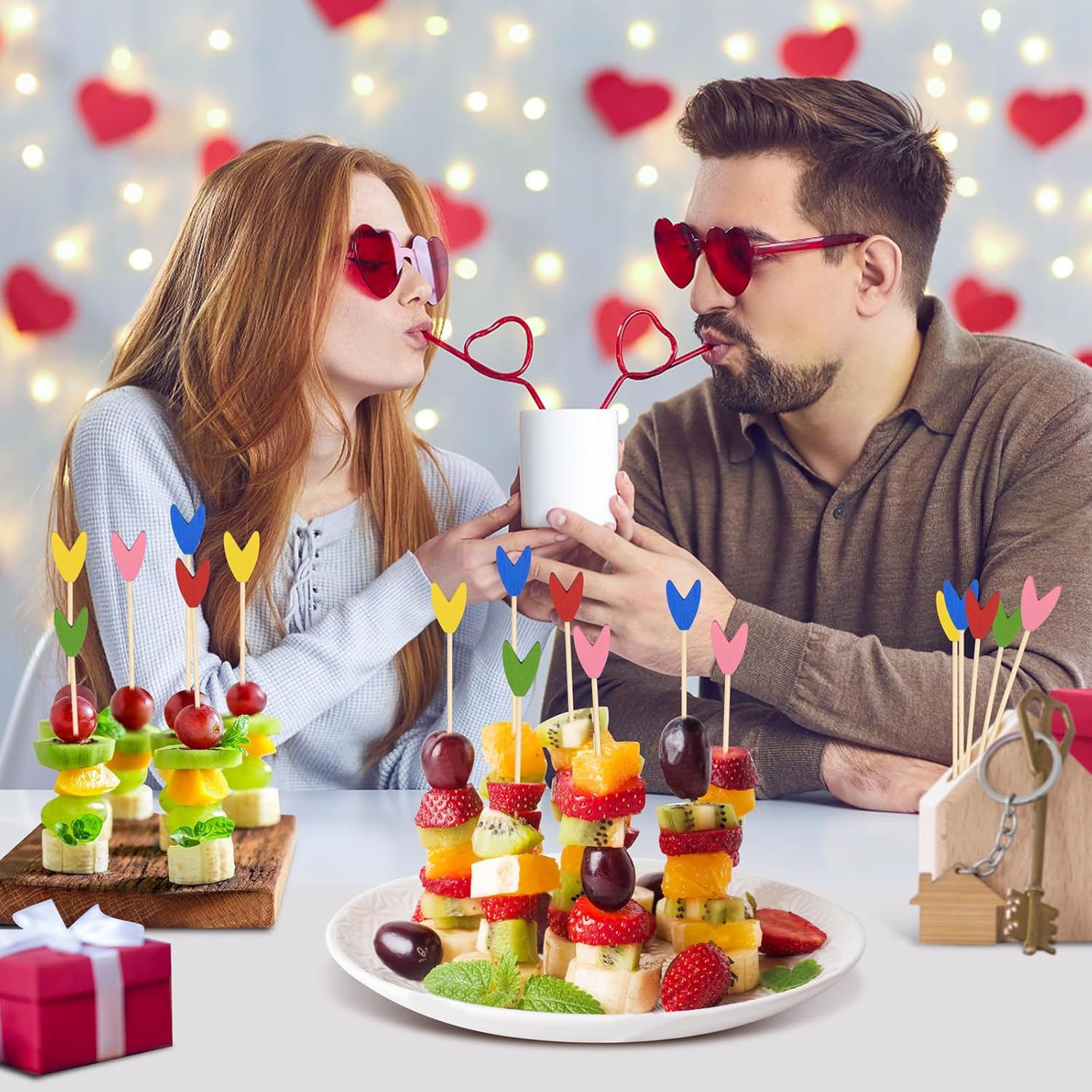 100 Pack Tulip Toothpicks for Appetizers, 4.7 Inch Natural Bamboo Cocktail Picks for Cake Dessert Food Picks Wedding Birthday Party Decoration
