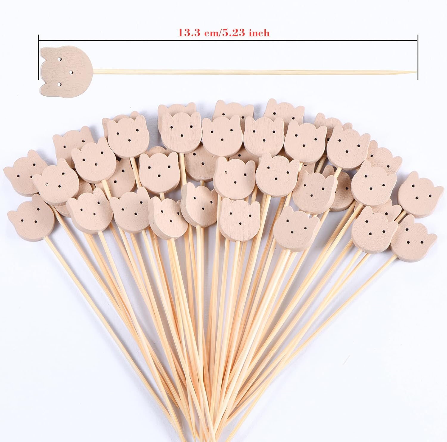 100 Pcs Fancy Toothpicks for Appetizers, 4.7 Inch Bear Face Cocktail Picks for Party Decoration, Bamboo Appetizer Skewers for Charcuterie Sandwich Burgers Fruit Drinks Party