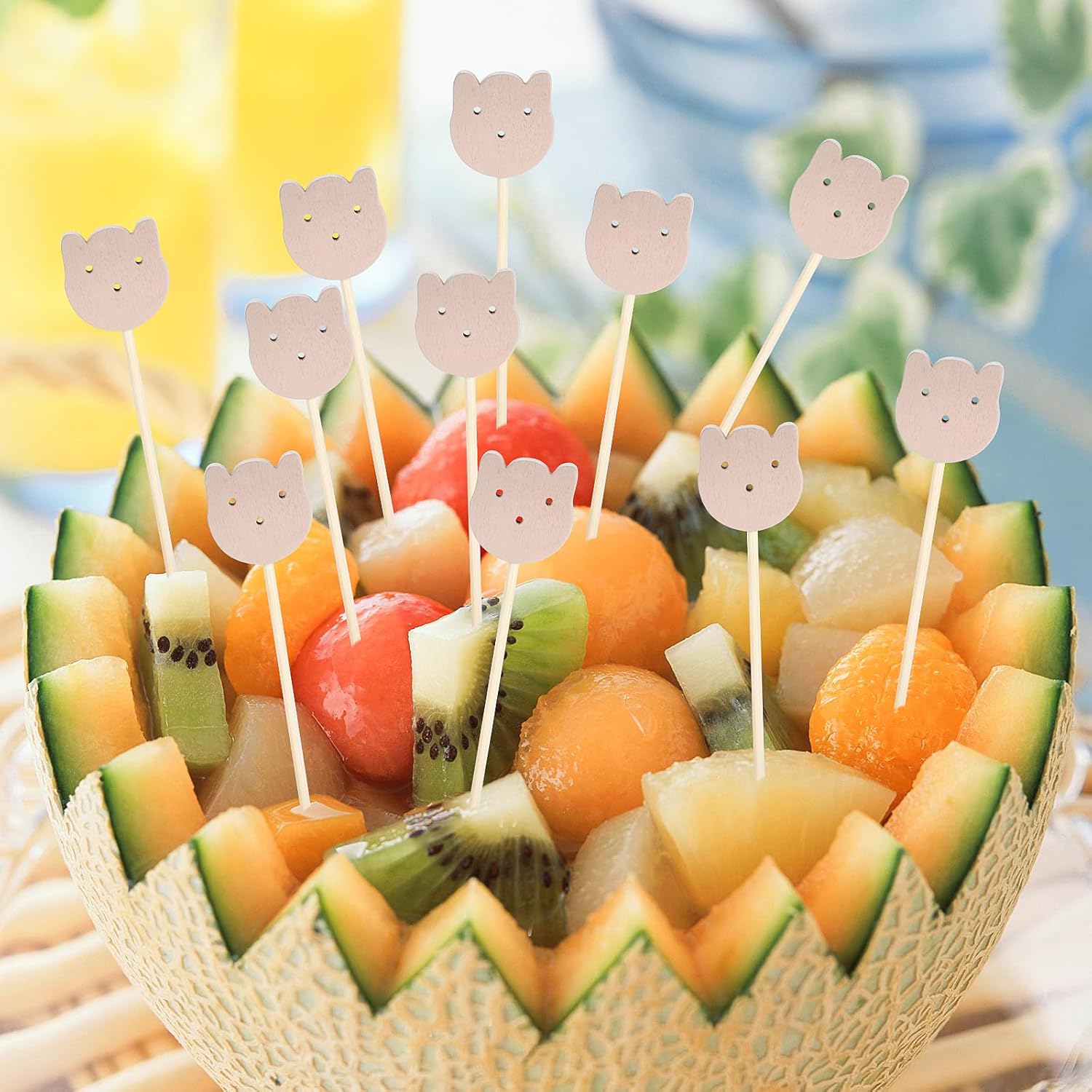 100 Pcs Fancy Toothpicks for Appetizers, 4.7 Inch Bear Face Cocktail Picks for Party Decoration, Bamboo Appetizer Skewers for Charcuterie Sandwich Burgers Fruit Drinks Party