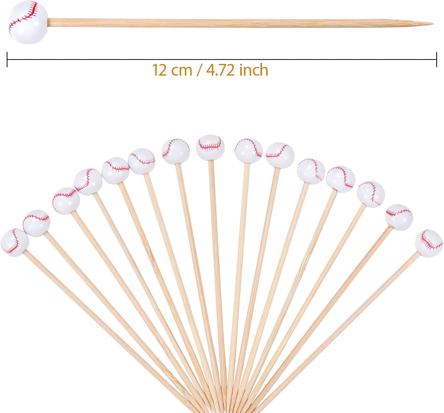 100 Pack Baseball Toothpicks, 4.7 Inch Bamboo Cocktail Picks, Bamboo Toothpicks for Drinks Dessert Wedding Birthday Party