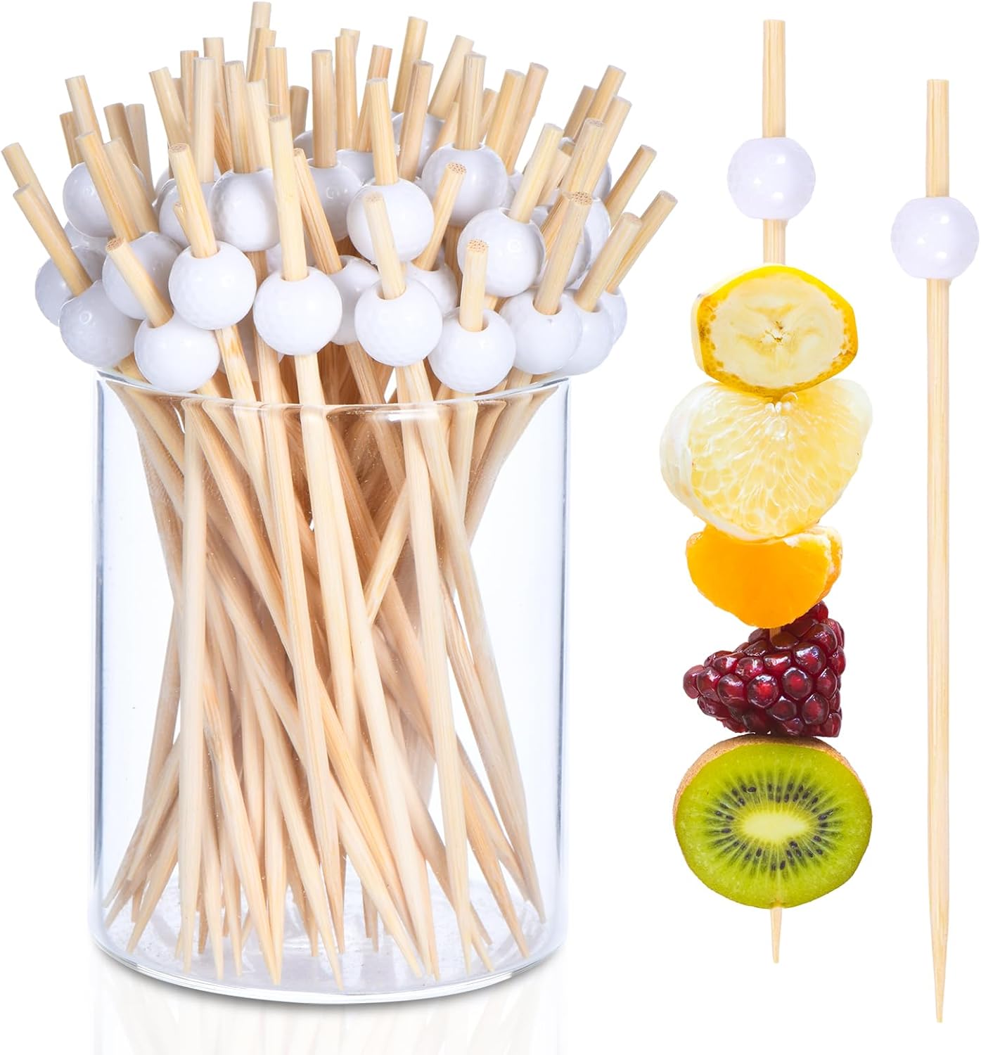 100 Pack Golf Toothpicks, Bamboo Cocktail Picks, Natural Bamboo Toothpicks for Appetizers Fruit Cake Dessert Barbecue Snacks Sandwiches Golf Ball