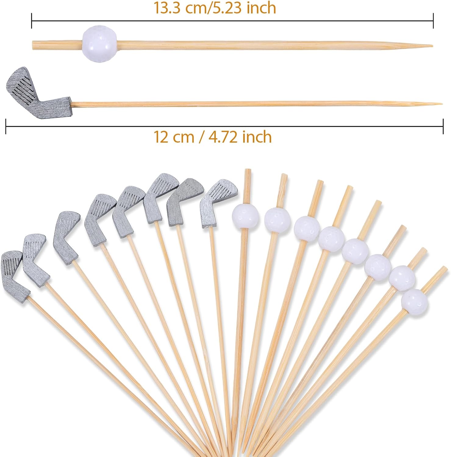 100 Pack Golf Toothpicks, Bamboo Cocktail Picks, Natural Bamboo Toothpicks for Appetizers Fruit Cake Dessert Barbecue Snacks Sandwiches Golf Ball