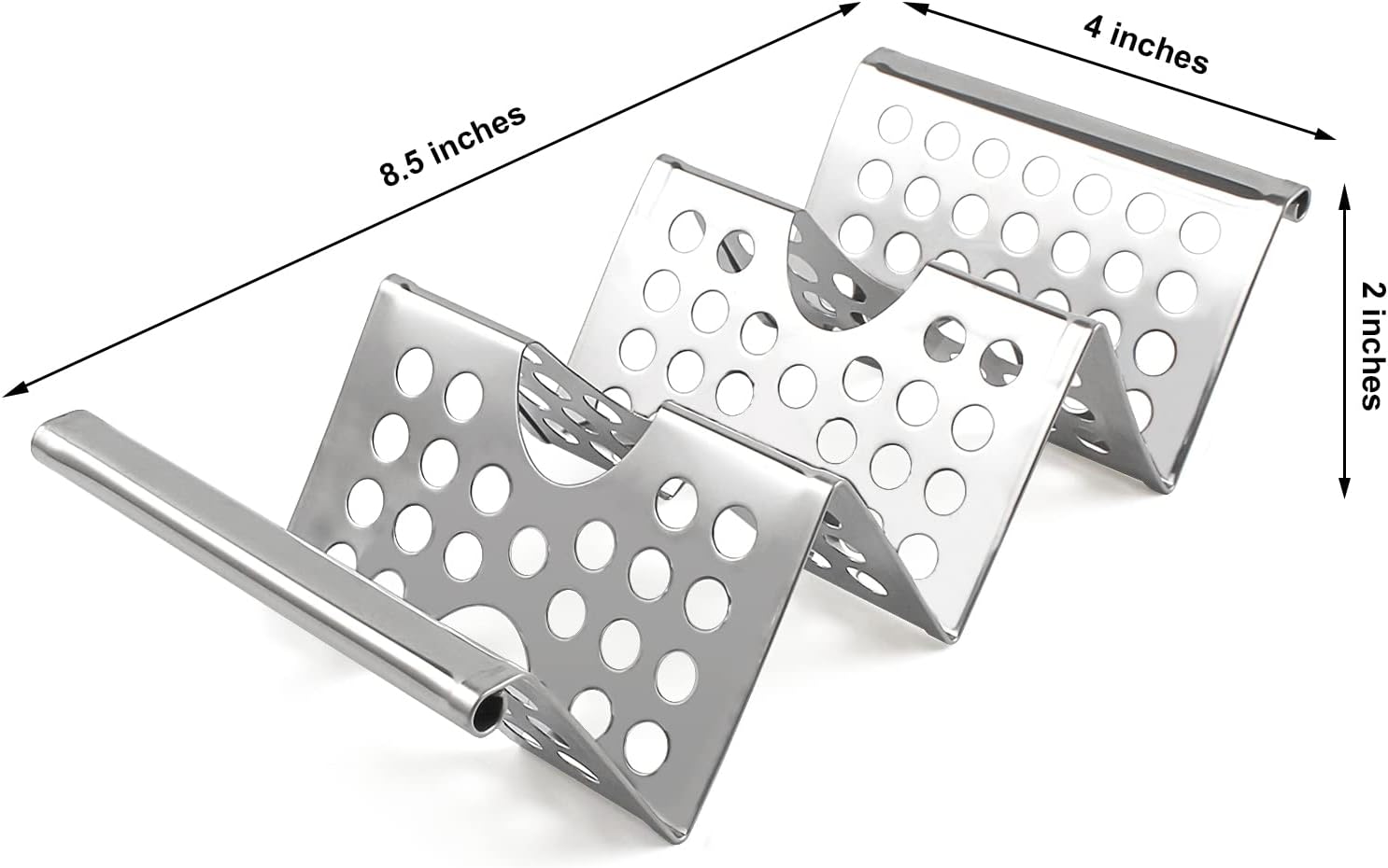 4 Pack Stainless Steel Taco Holders, Premium Taco Stands, Holds 2 Or 3 Tacos Each Taco Tray, Taco Rack With Easy-Access Handle, Food Grade Taco Plate Shells Oven & Grill Safe, BPA Free Hollow
