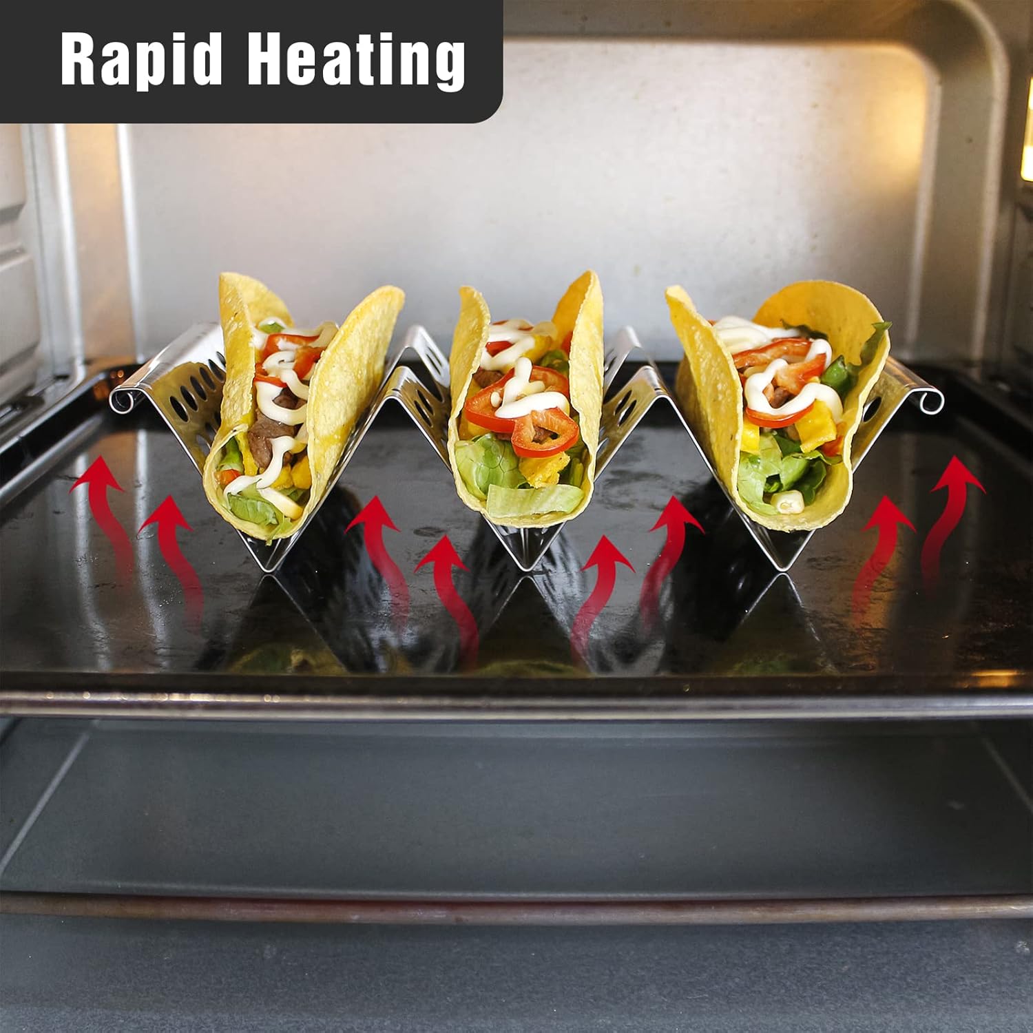 4 Pack Stainless Steel Taco Holders, Premium Taco Stands, Holds 2 Or 3 Tacos Each Taco Tray, Taco Rack With Easy-Access Handle, Food Grade Taco Plate Shells Oven & Grill Safe, BPA Free Hollow