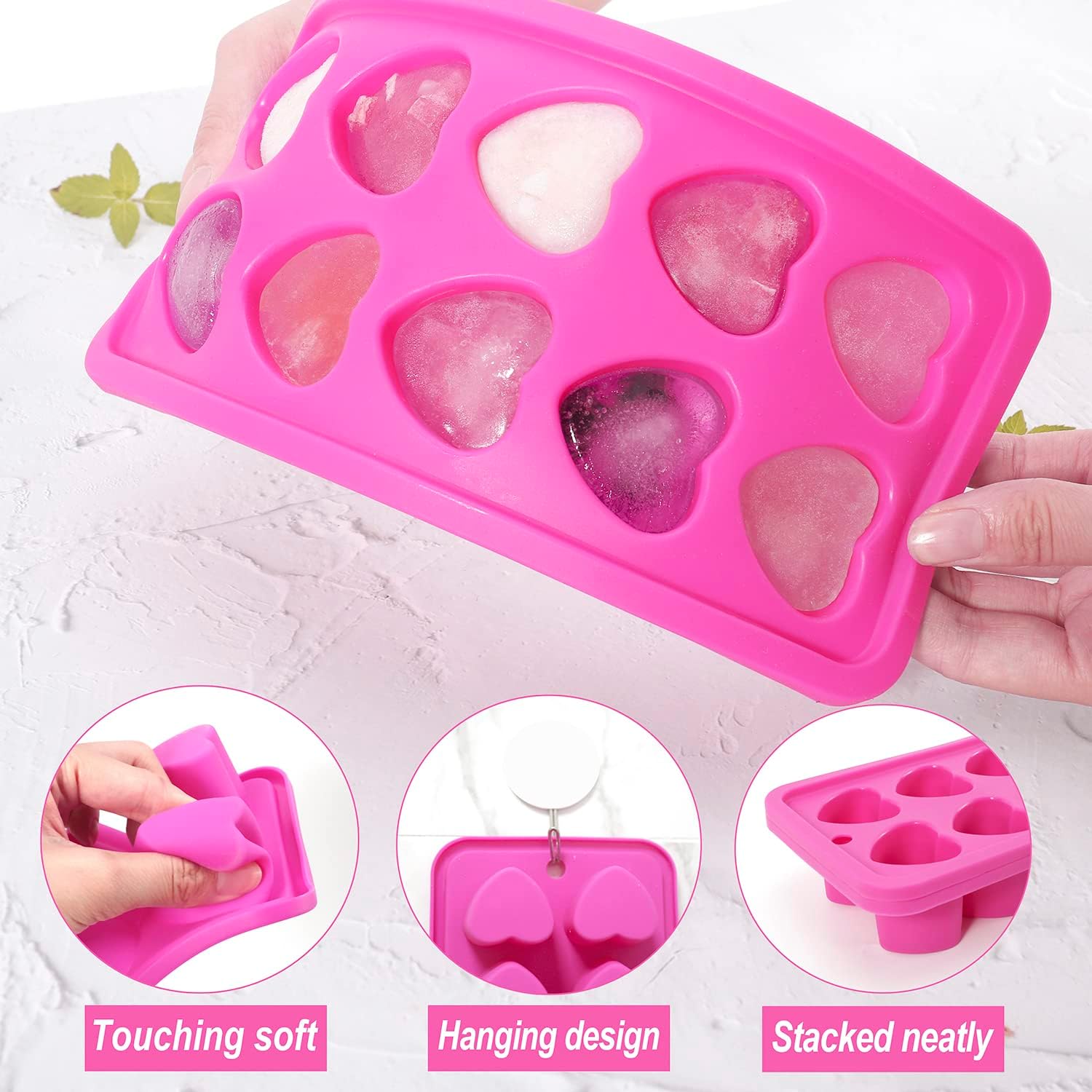 Heart Shaped Silicone Ice Cube Trays, For DIY love Heart Ice Cubes, Chocolate, Candy, Easy Release Mold for Cocktails,Whiskey, Drinks, BPA Free and Dishwasher Safe 2pcs, Pink