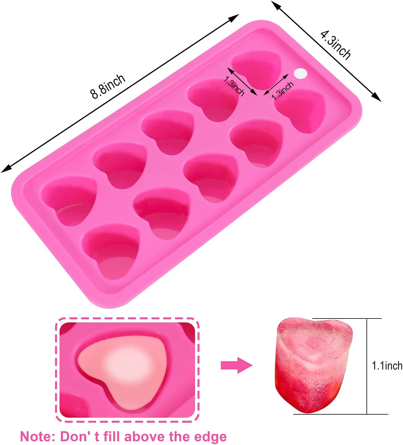 Heart Shaped Silicone Ice Cube Trays, For DIY love Heart Ice Cubes, Chocolate, Candy, Easy Release Mold for Cocktails,Whiskey, Drinks, BPA Free and Dishwasher Safe 2pcs, Pink