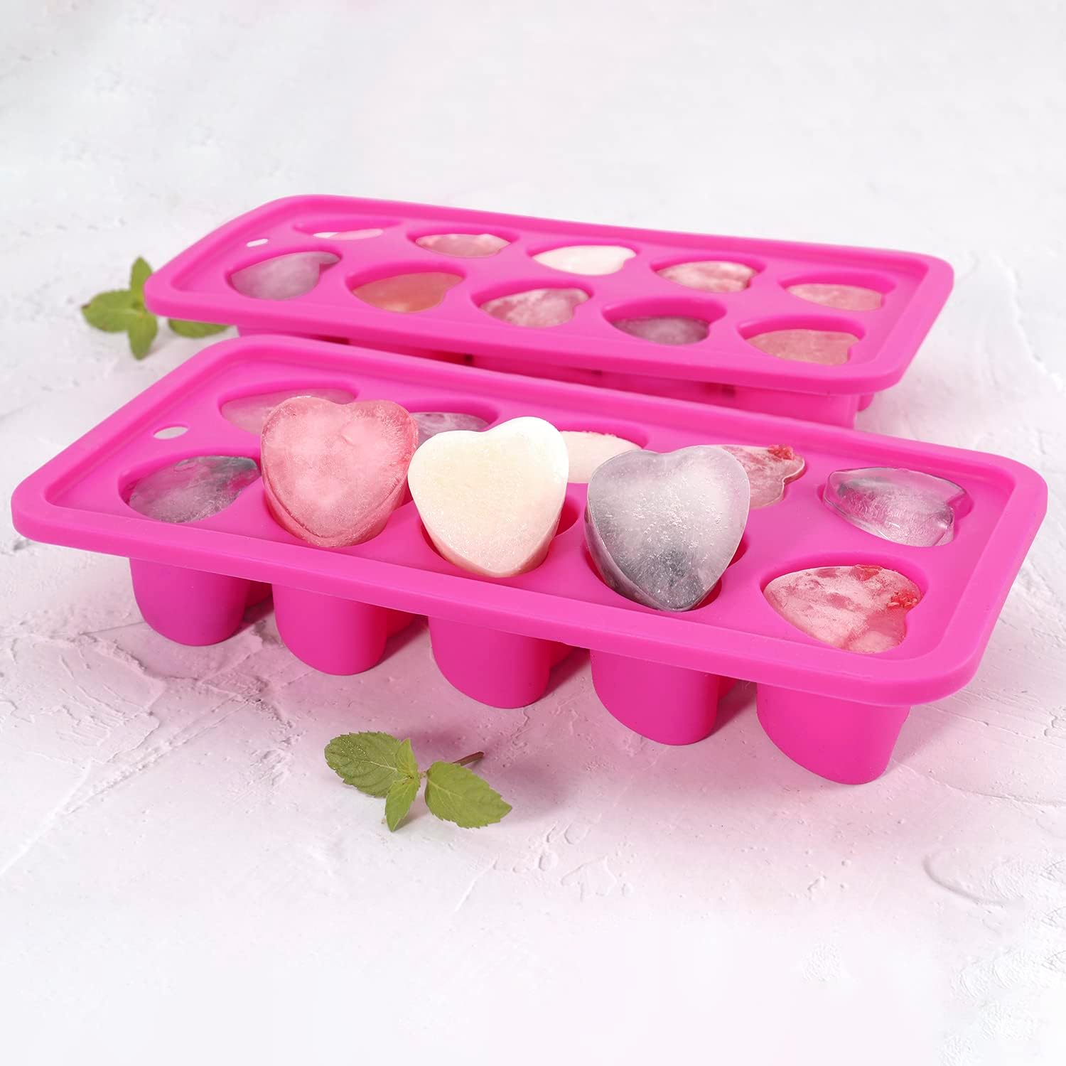 Heart Shaped Silicone Ice Cube Trays, For DIY love Heart Ice Cubes, Chocolate, Candy, Easy Release Mold for Cocktails,Whiskey, Drinks, BPA Free and Dishwasher Safe 2pcs, Pink