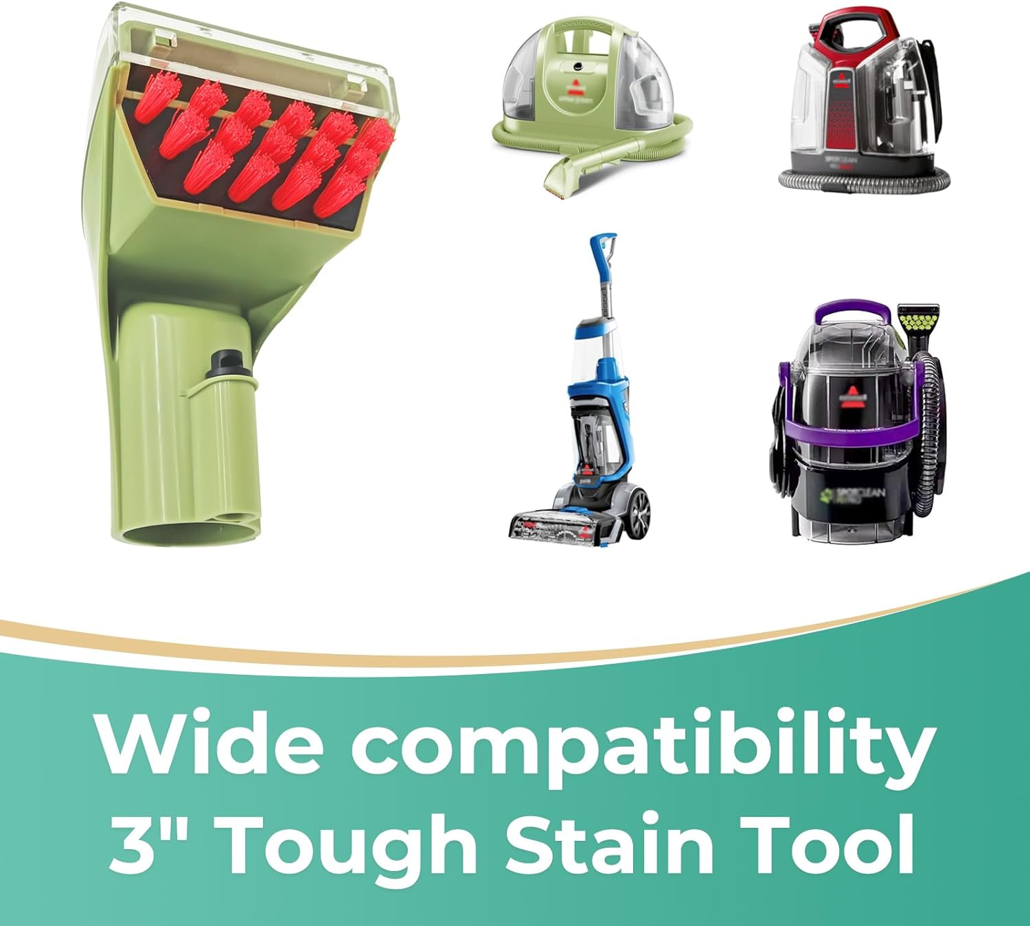 Replacement 3" Tough Stain Brush Tool Compatible with Bissell Little Green Upright & Portable Carpet Cleaners for 1400B, 2513, 3353, 1425, 1400W, 1844, 2290A Series, Green,1 Brush Nozzle Head