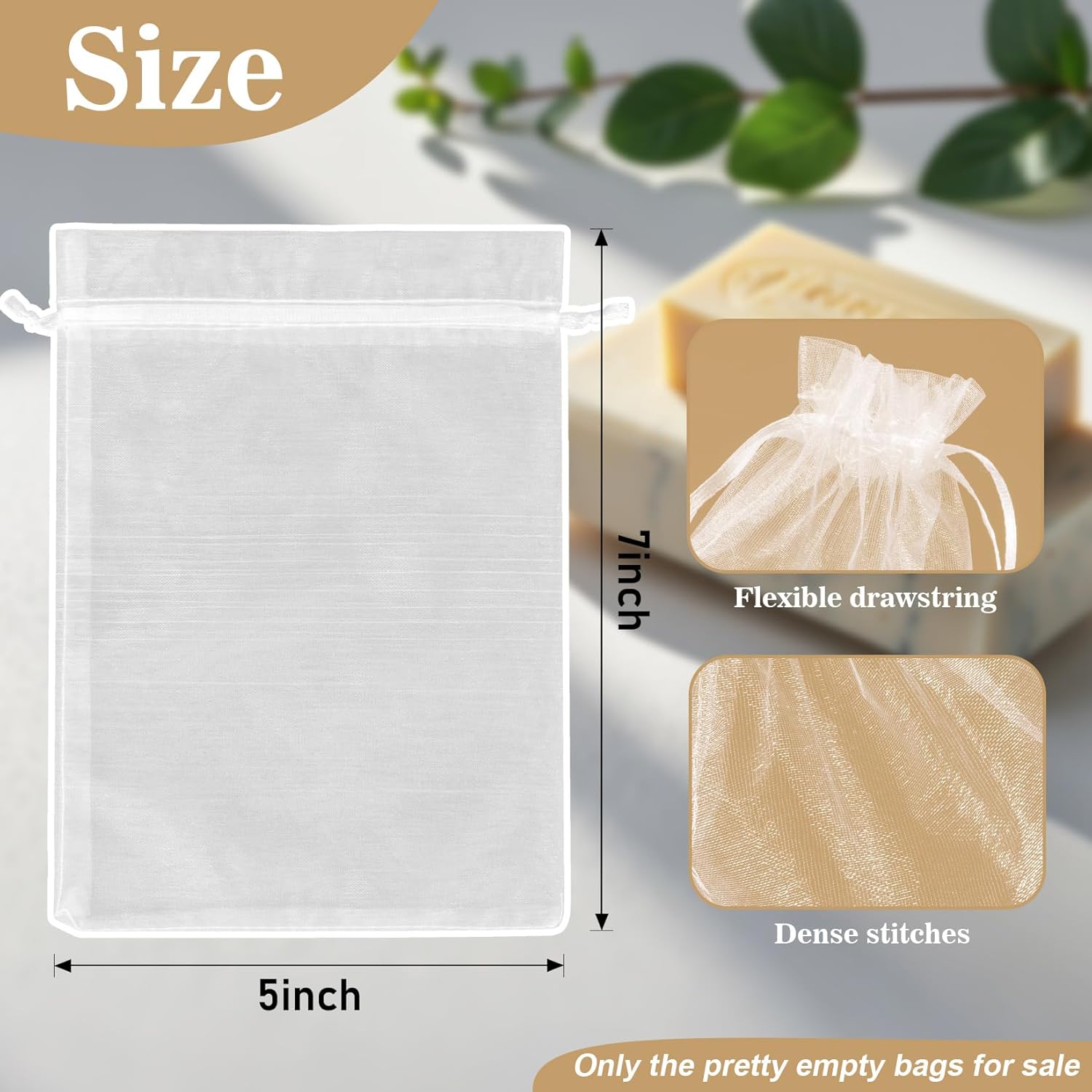 50 Organza Soap Bags for Packaging - Organza Gift Bags 5x7 for Homemade Soap Wedding Anniversary Souvenir Mesh Christmas New Year Party Favor Bags Small Pouches Gift Bags For Small Business White