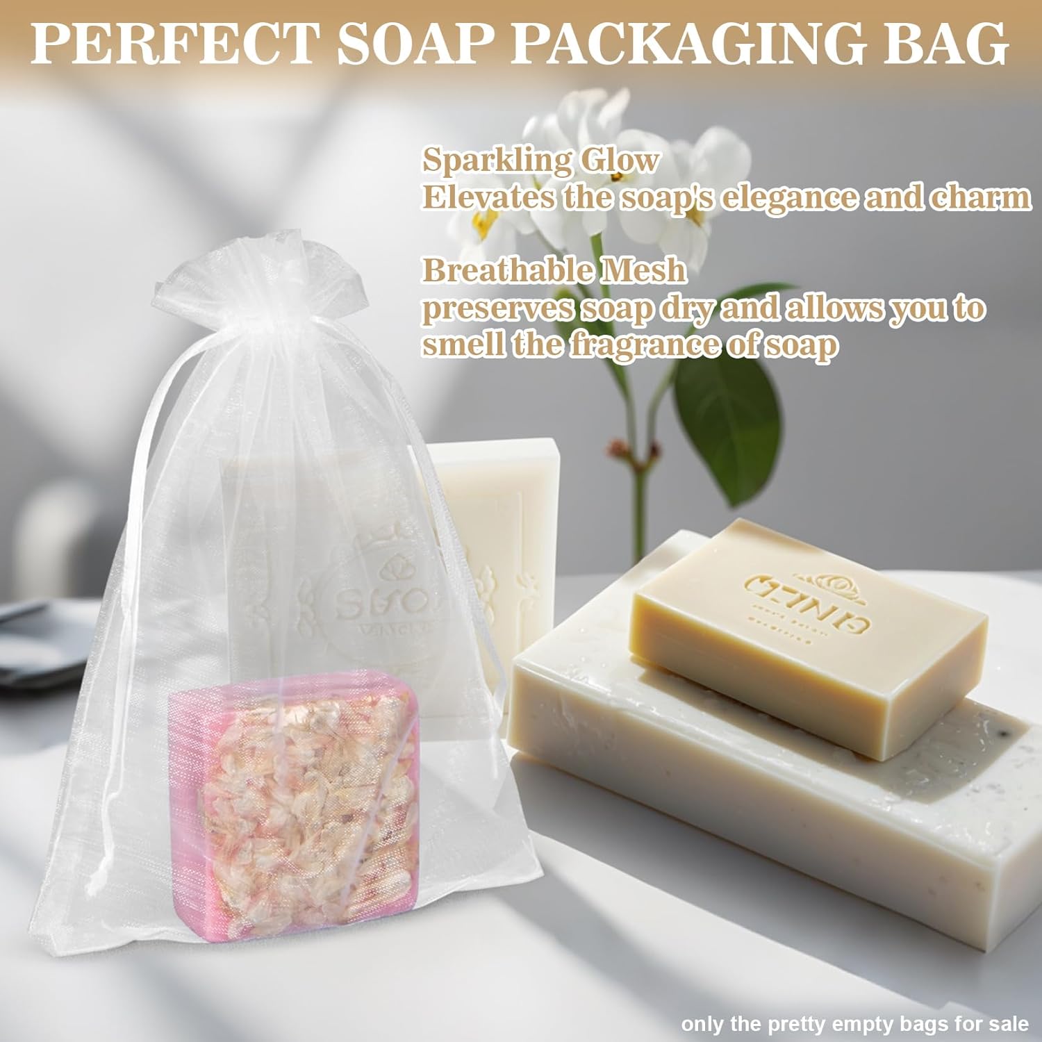 50 Organza Soap Bags for Packaging - Organza Gift Bags 5x7 for Homemade Soap Wedding Anniversary Souvenir Mesh Christmas New Year Party Favor Bags Small Pouches Gift Bags For Small Business White