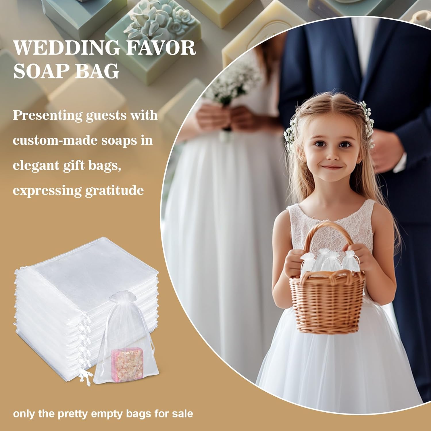 50 Organza Soap Bags for Packaging - Organza Gift Bags 5x7 for Homemade Soap Wedding Anniversary Souvenir Mesh Christmas New Year Party Favor Bags Small Pouches Gift Bags For Small Business White
