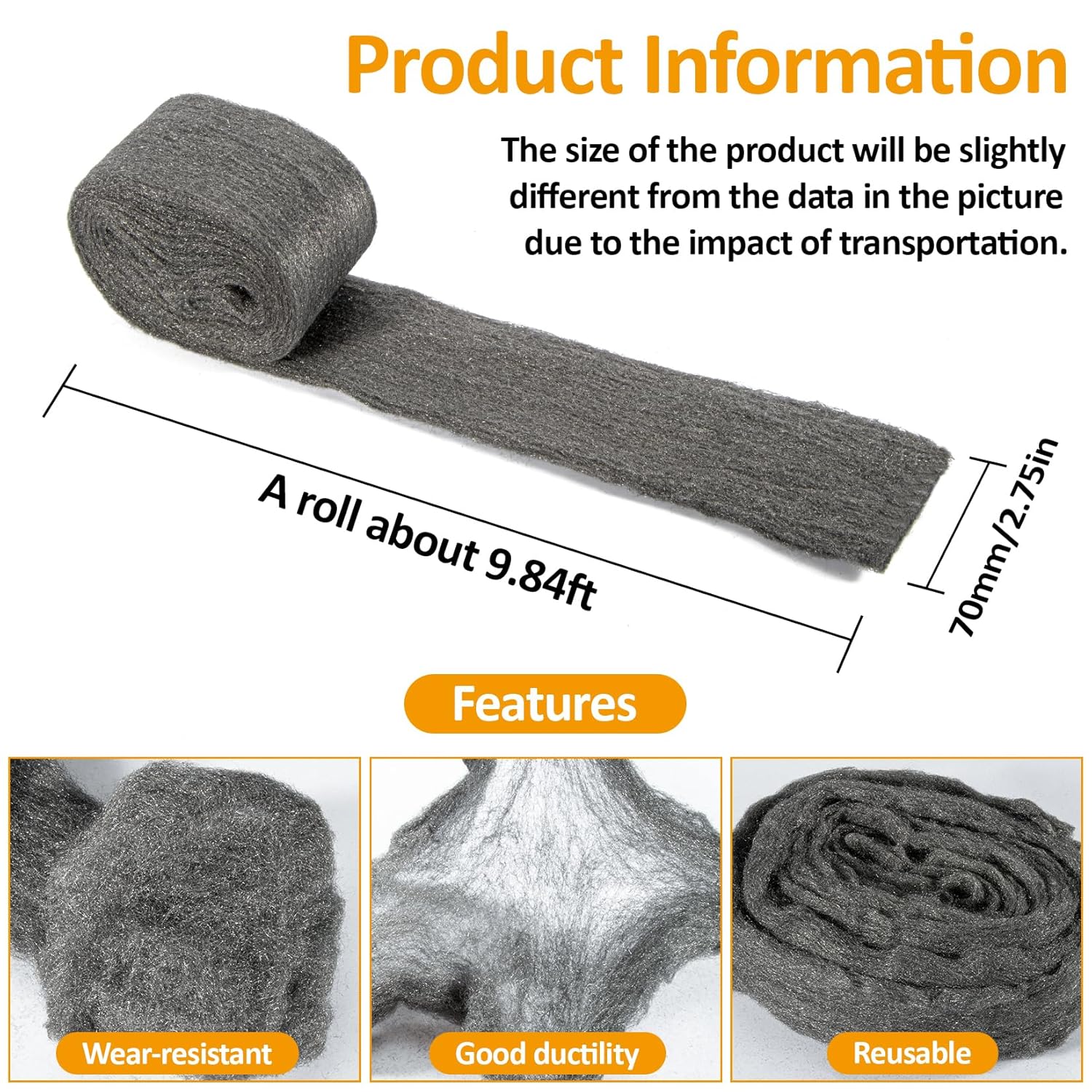 Steel Wool 0000 15oz 30ft - 0000 Steel Wool for Glass Fine Steel Pads for Chrome or Wood Polishing Weep Hole Covers for Brick Walls Fill Fabric l Fabric Pad Mice Control