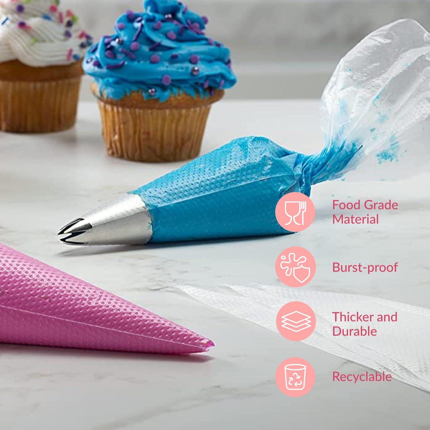 Set of 200 - Anti Burst Piping Bags 12 Inch - Tipless Icing Bags - Durable Frosting Piping Bag Tools - Pastry and Cookie Decorating Supplies