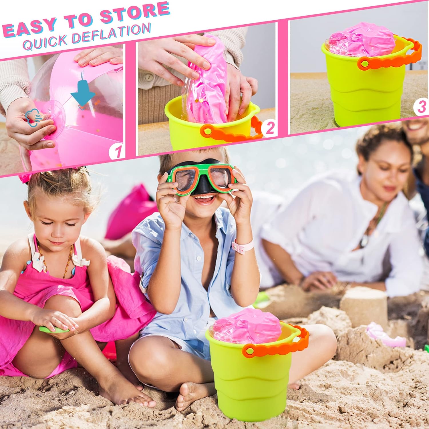 16 Inch Inflatable Beach Balls, 3 Pack Glitter Beach Balls Pool Toys with Confetti Sparkling Balls for Kids Toddlers Adults Summer Pool Party Favors