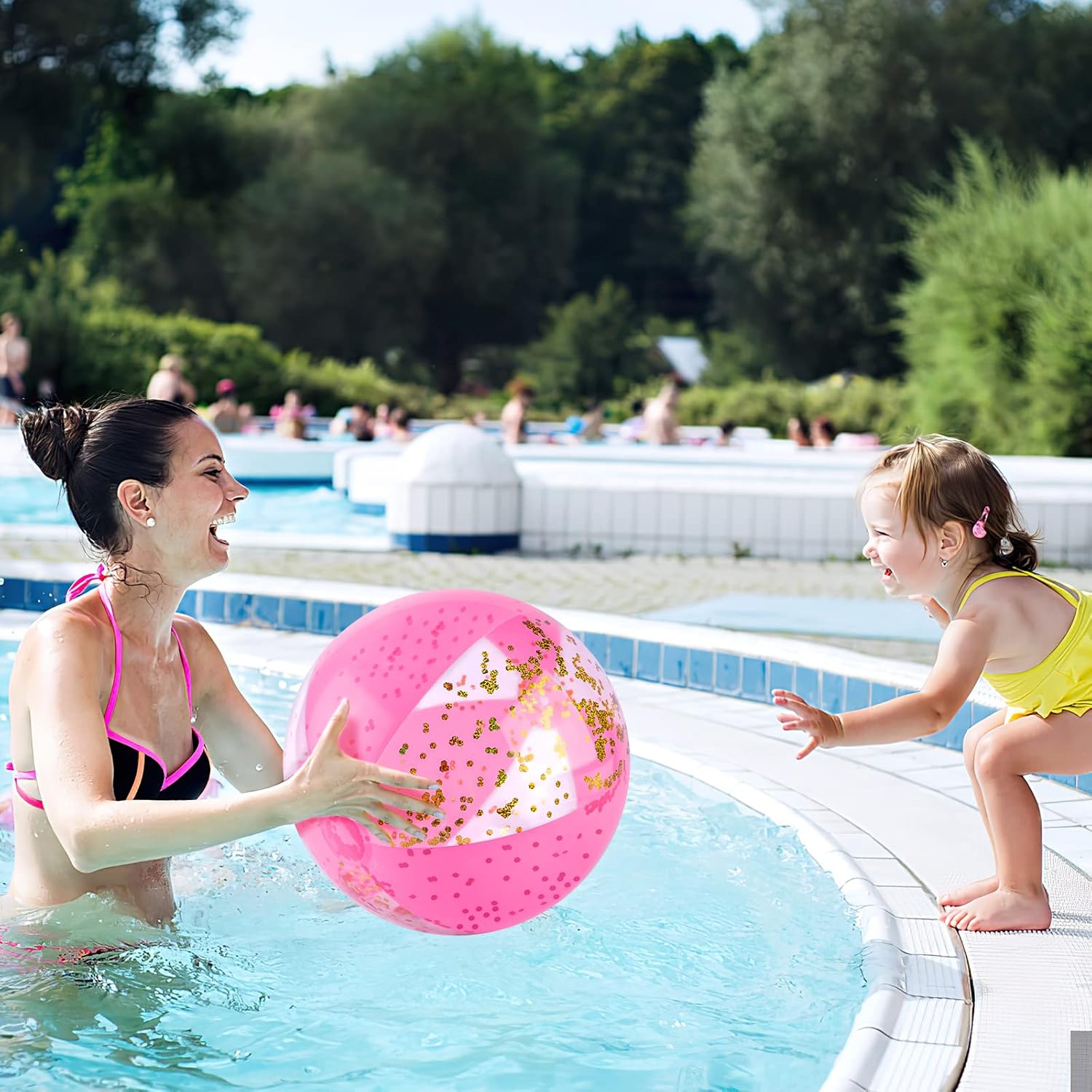 16 Inch Inflatable Beach Balls, 3 Pack Glitter Beach Balls Pool Toys with Confetti Sparkling Balls for Kids Toddlers Adults Summer Pool Party Favors