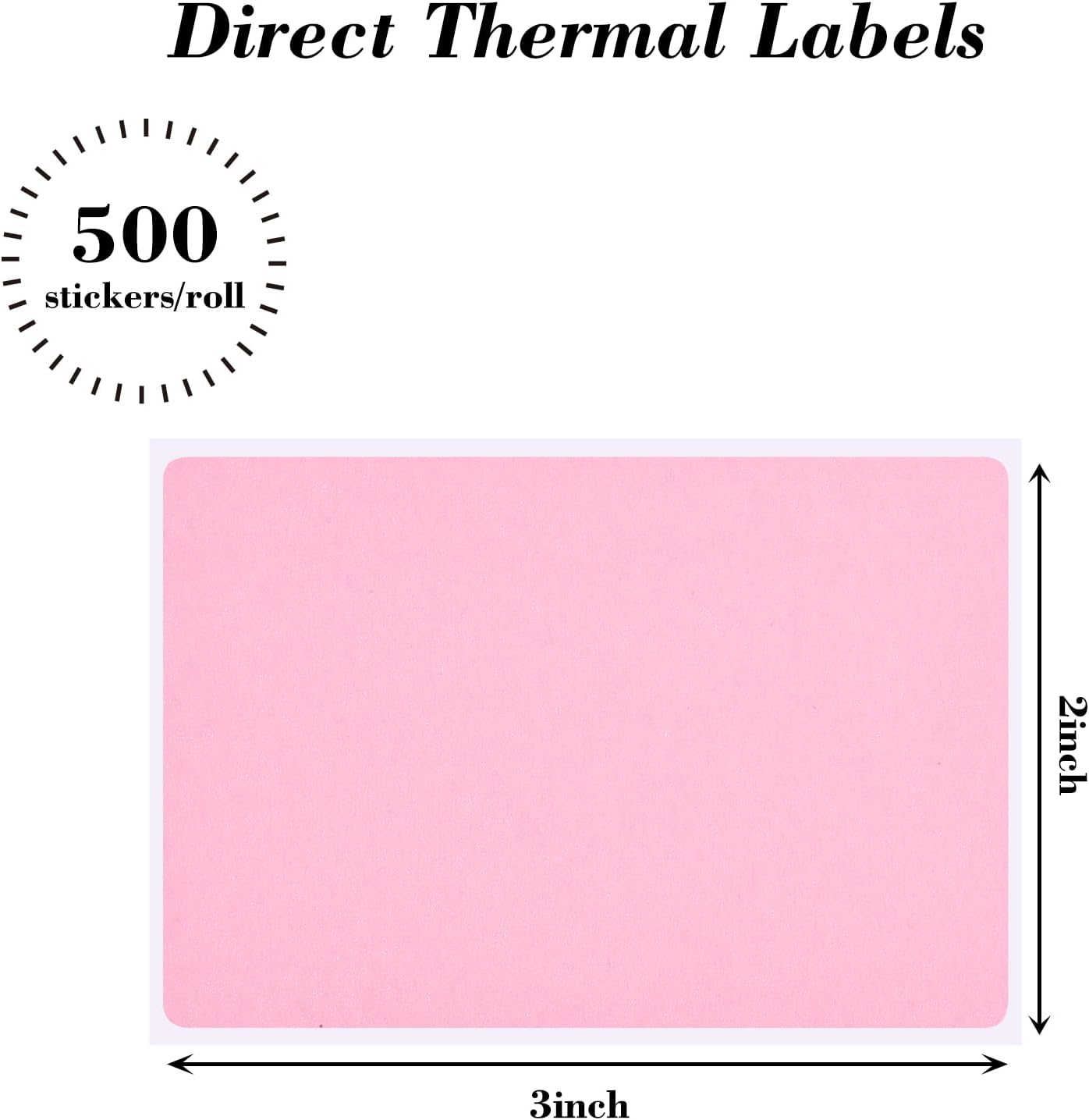 3"x2" Inch Thermal Printer Labels - Adhesive Waterproof Address and Barcode Stickers for Laser/Inkjet Printers, Ideal for Small Business Shipping&Inventory 500PCS, Pink