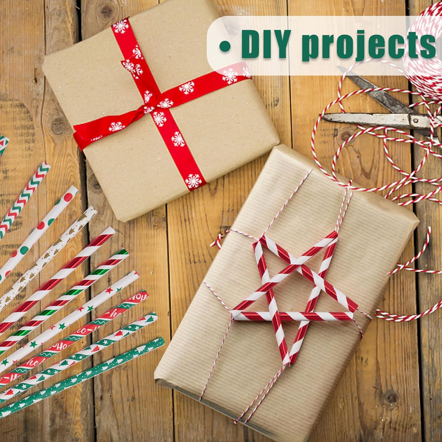 Christmas Paper Straws, Stripe Holiday Straws Bulk in 10 Styles for Drinking, Xmas Party Supplies, DIY Crafts, 125PCS