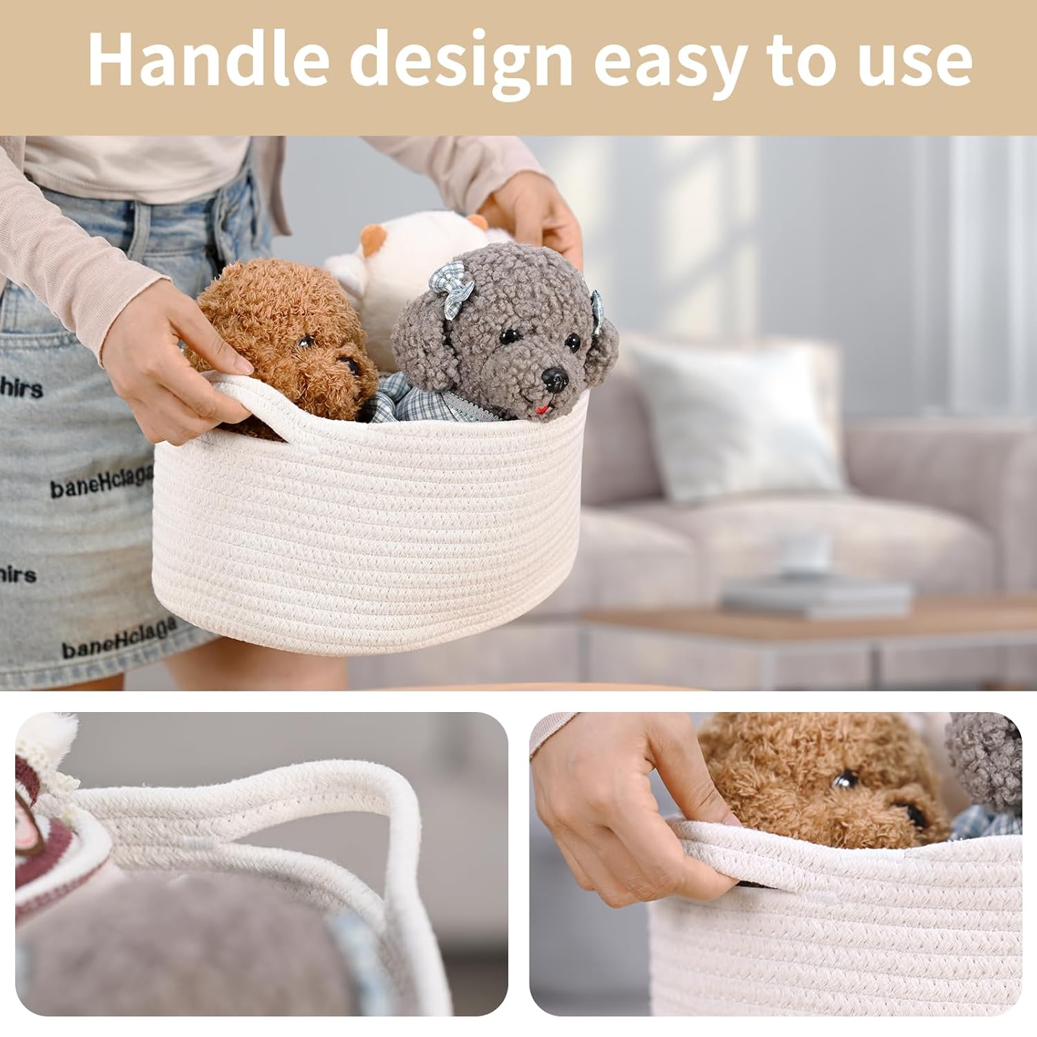 Cute Woven Easter Basket with Handle, Baskets for Gifts Empty, Present Containers for Raffle Baby Shower Burr Basket, Decorative Organizer Box for Storage Baby Toy, 13" D x 8" W x 6" H