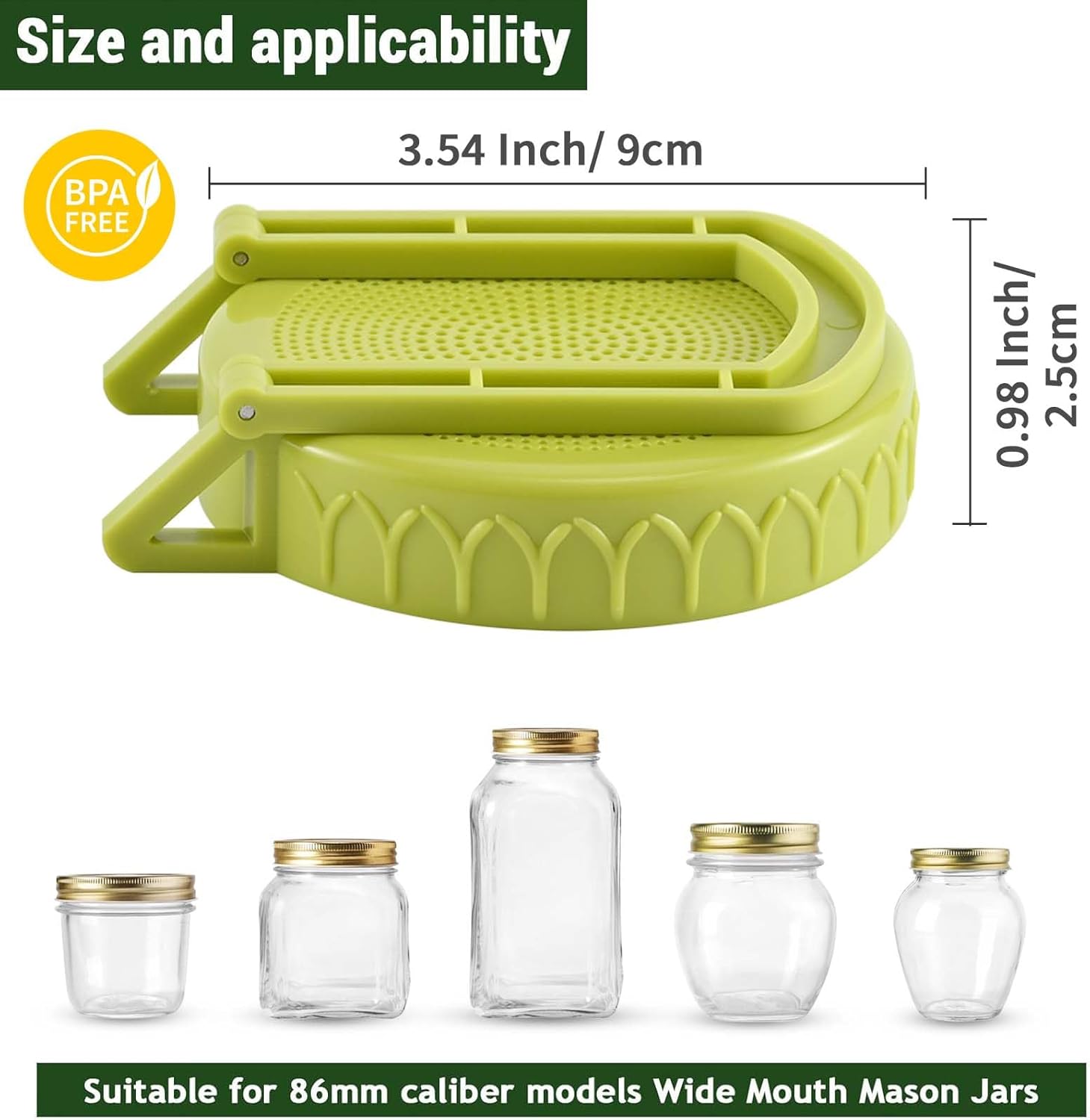 Sprouting Kit for Wide Mouth Mason Jars, 2-Pack BPA-Free One-Piece Sprouting Lids with Built-In Stand, Seed Germination Jar Sprouter Lid, Fits Wide Mouth Jars 3.38"/86mm