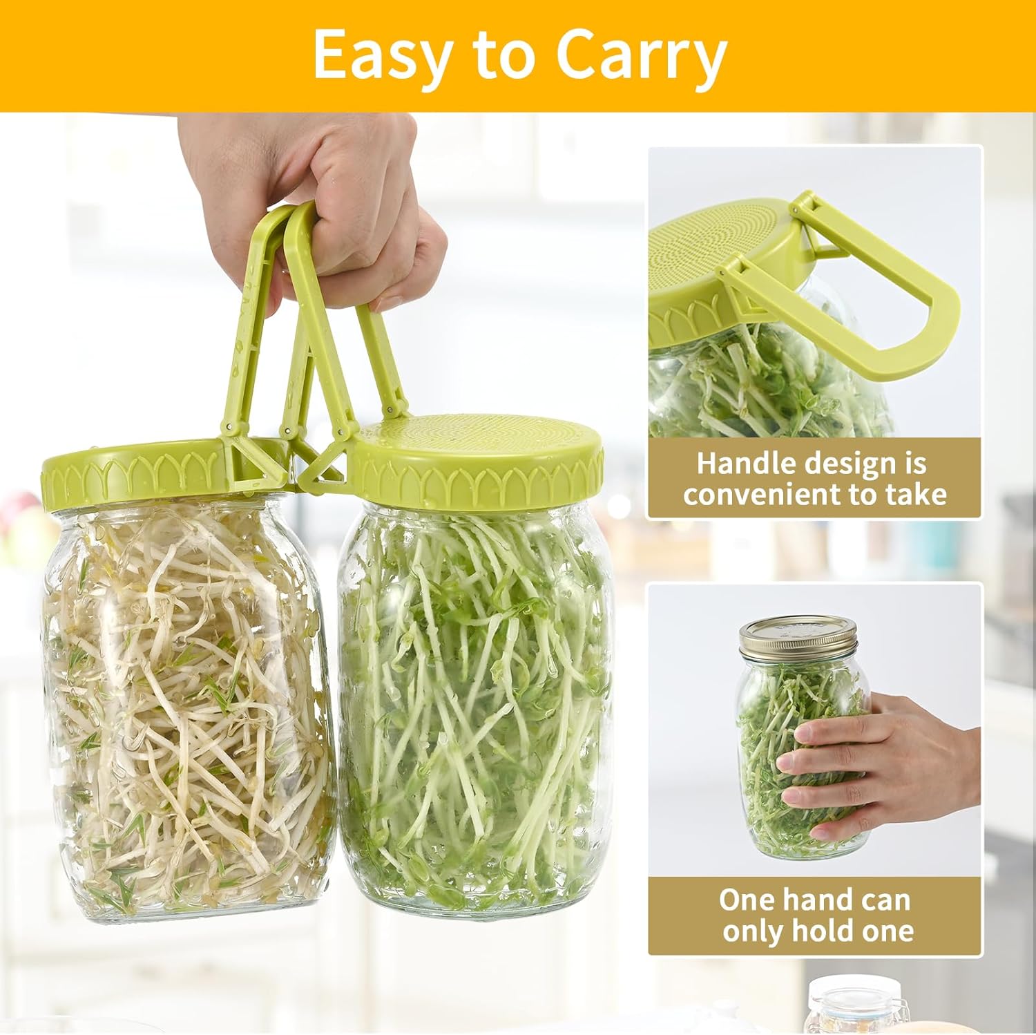 Sprouting Kit for Wide Mouth Mason Jars, 2-Pack BPA-Free One-Piece Sprouting Lids with Built-In Stand, Seed Germination Jar Sprouter Lid, Fits Wide Mouth Jars 3.38"/86mm