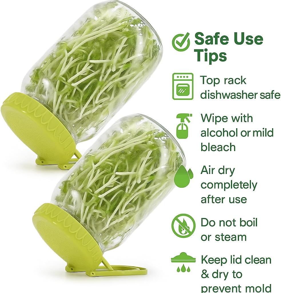 Sprouting Kit for Wide Mouth Mason Jars, 2-Pack BPA-Free One-Piece Sprouting Lids with Built-In Stand, Seed Germination Jar Sprouter Lid, Fits Wide Mouth Jars 3.38"/86mm