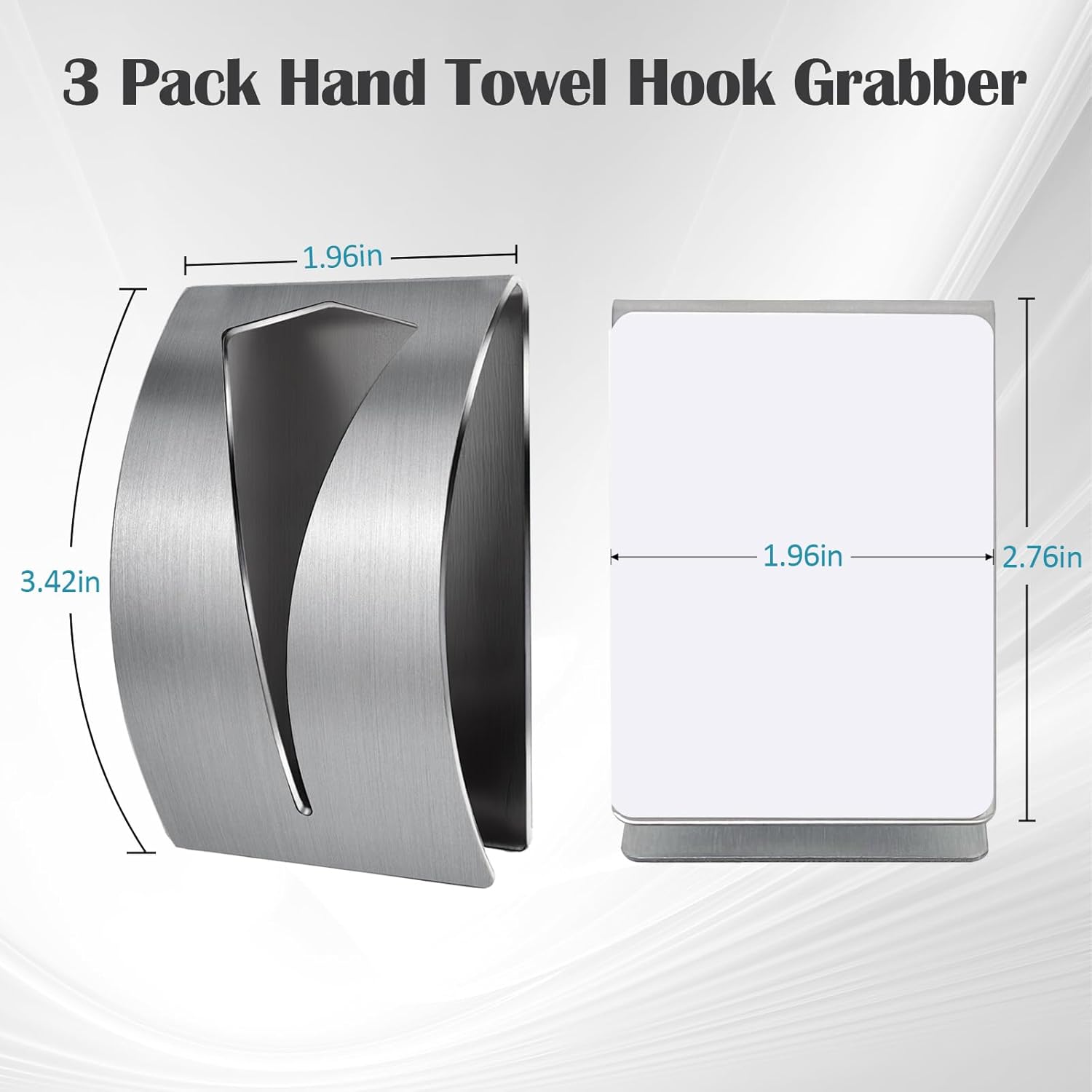 3 Pack Stainless Steel Kitchen Towel Hooks for Shower Wall Bathroom Self Adhesive Dish Towel Holder Hangers for Tea Cabinet Door Rag Grabber Silver