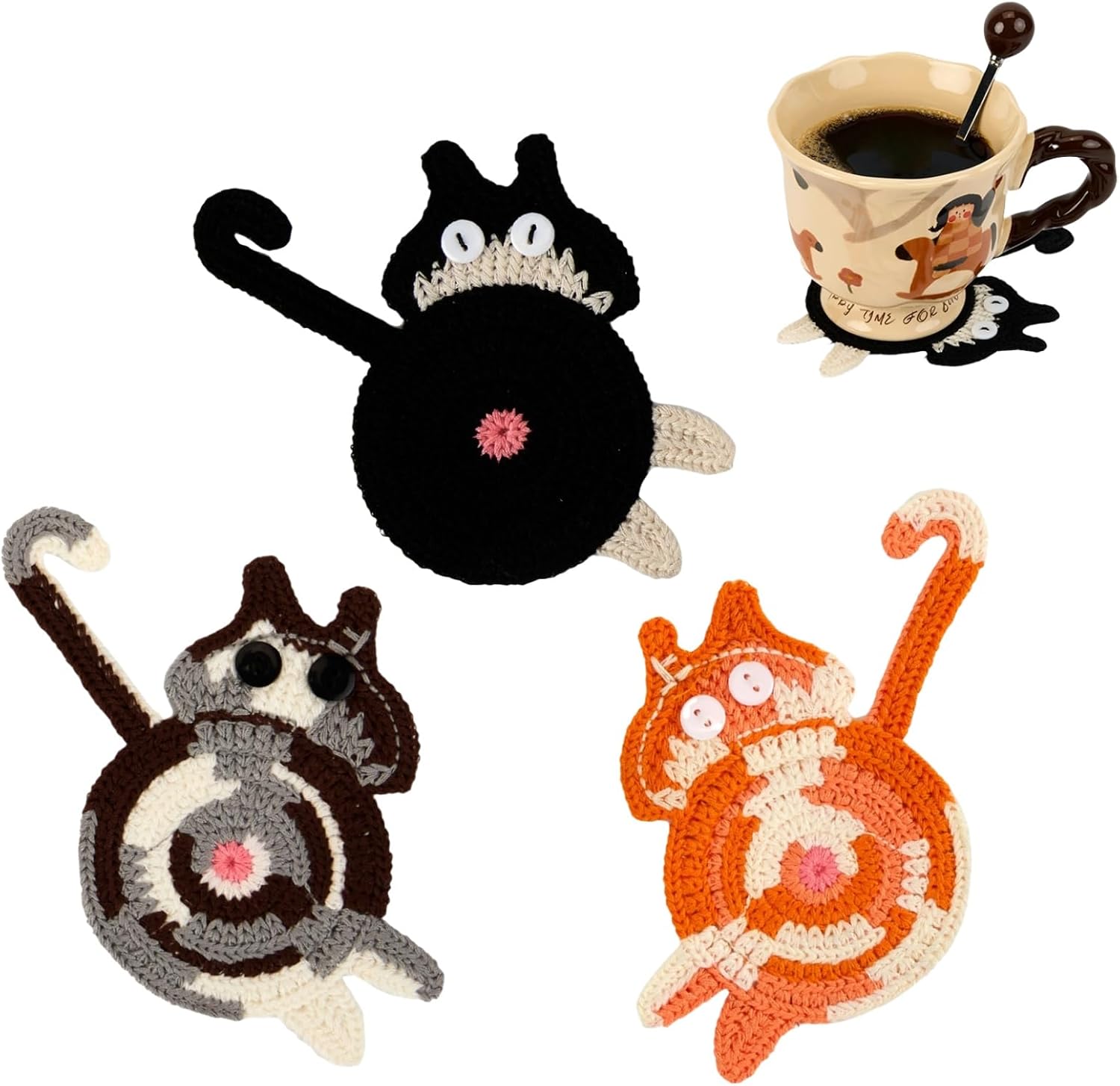 Drink Coaster | Cat Gifts for Cat Lovers,Fun Woven Coasters,Cute Coffee Coaster for Home Decor Tabletop Protection Suitable for Kinds Cups 3PC
