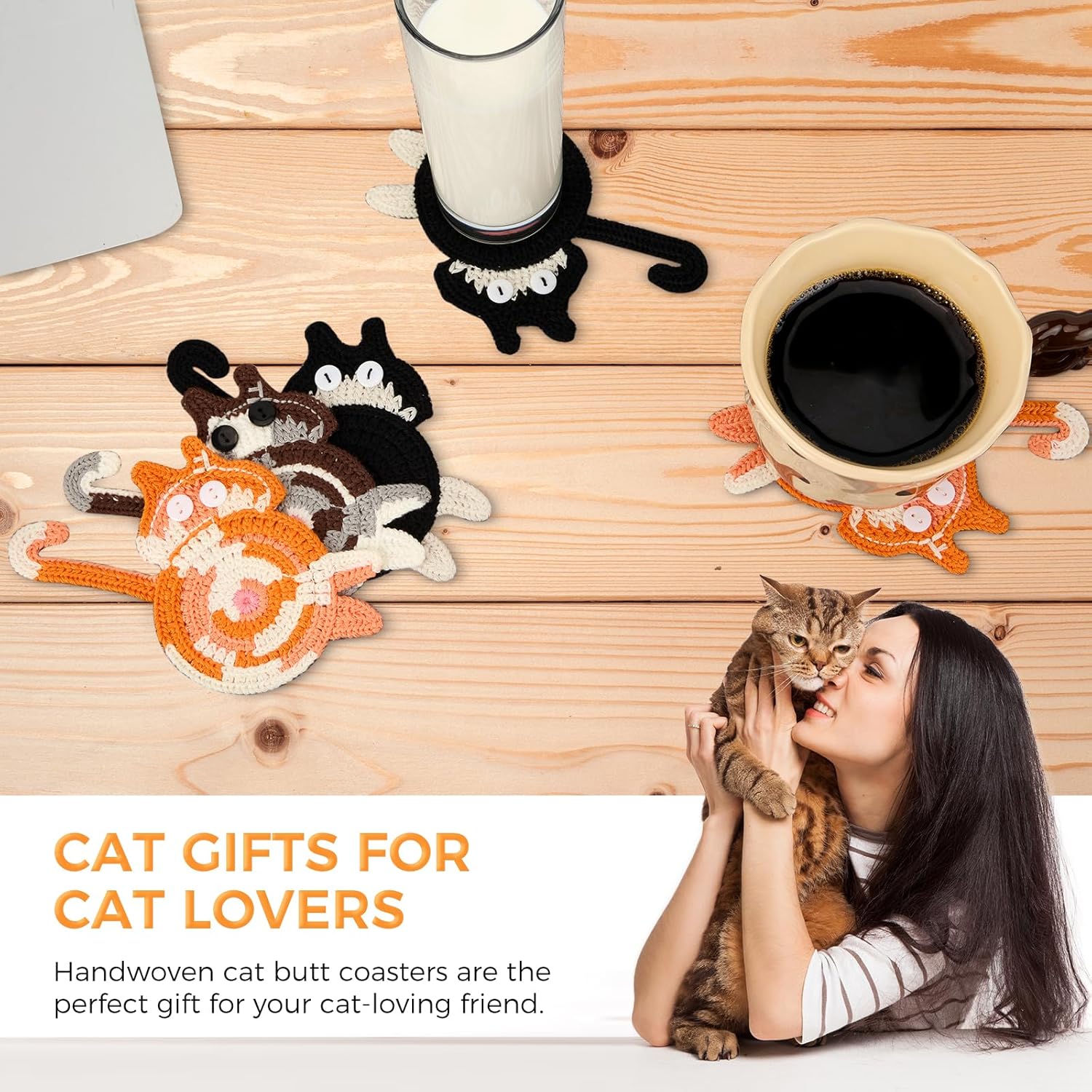 Drink Coaster | Cat Gifts for Cat Lovers,Fun Woven Coasters,Cute Coffee Coaster for Home Decor Tabletop Protection Suitable for Kinds Cups 3PC