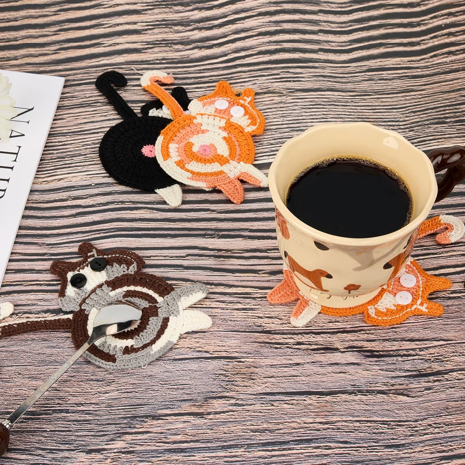 Drink Coaster | Cat Gifts for Cat Lovers,Fun Woven Coasters,Cute Coffee Coaster for Home Decor Tabletop Protection Suitable for Kinds Cups 3PC