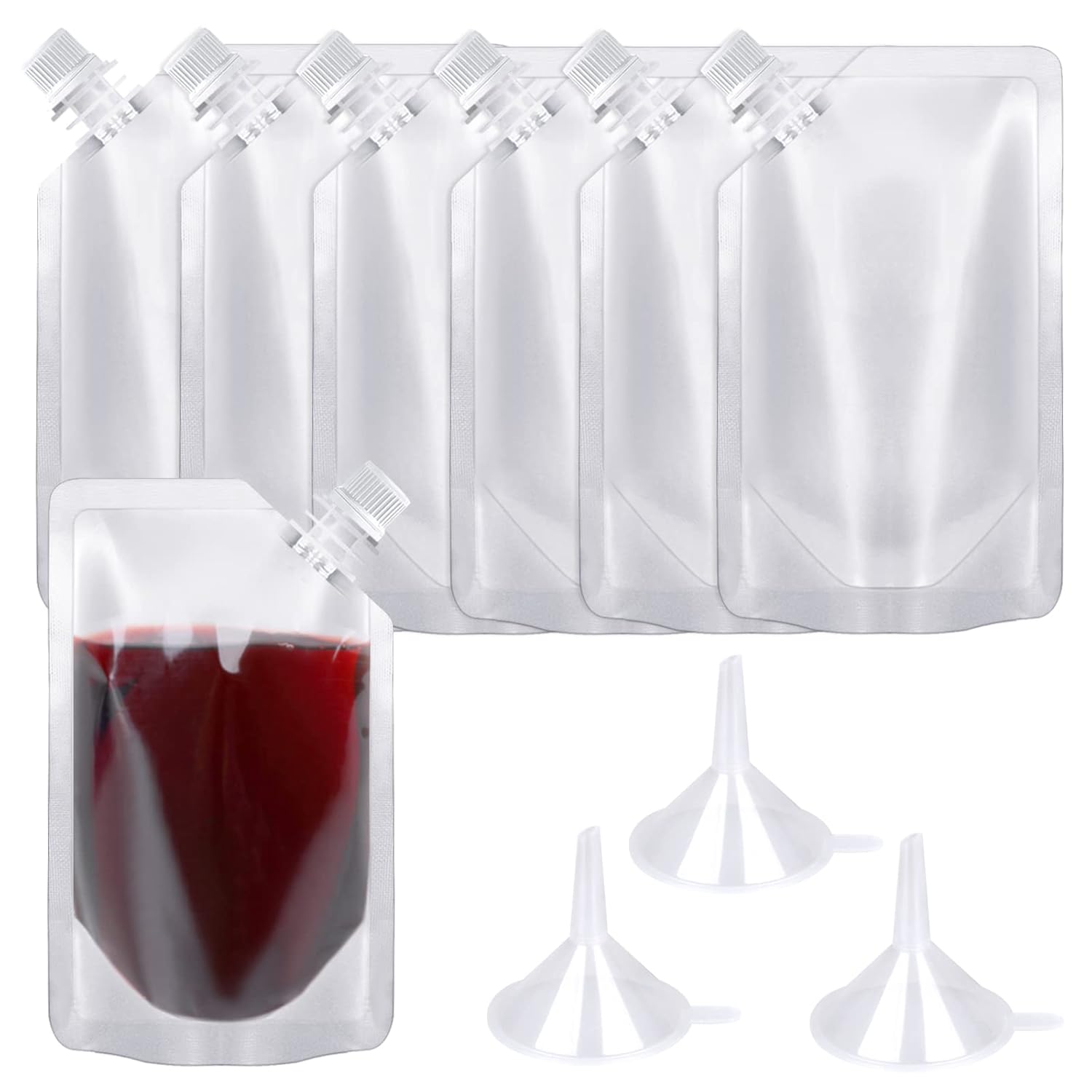 24 Pcs Plastic Flasks, 8 Oz Concealable and Reusable Drink Pouches, Leak-Proof Food Grade Plastic for Travel 8OZ-24PCS +3 Funnels