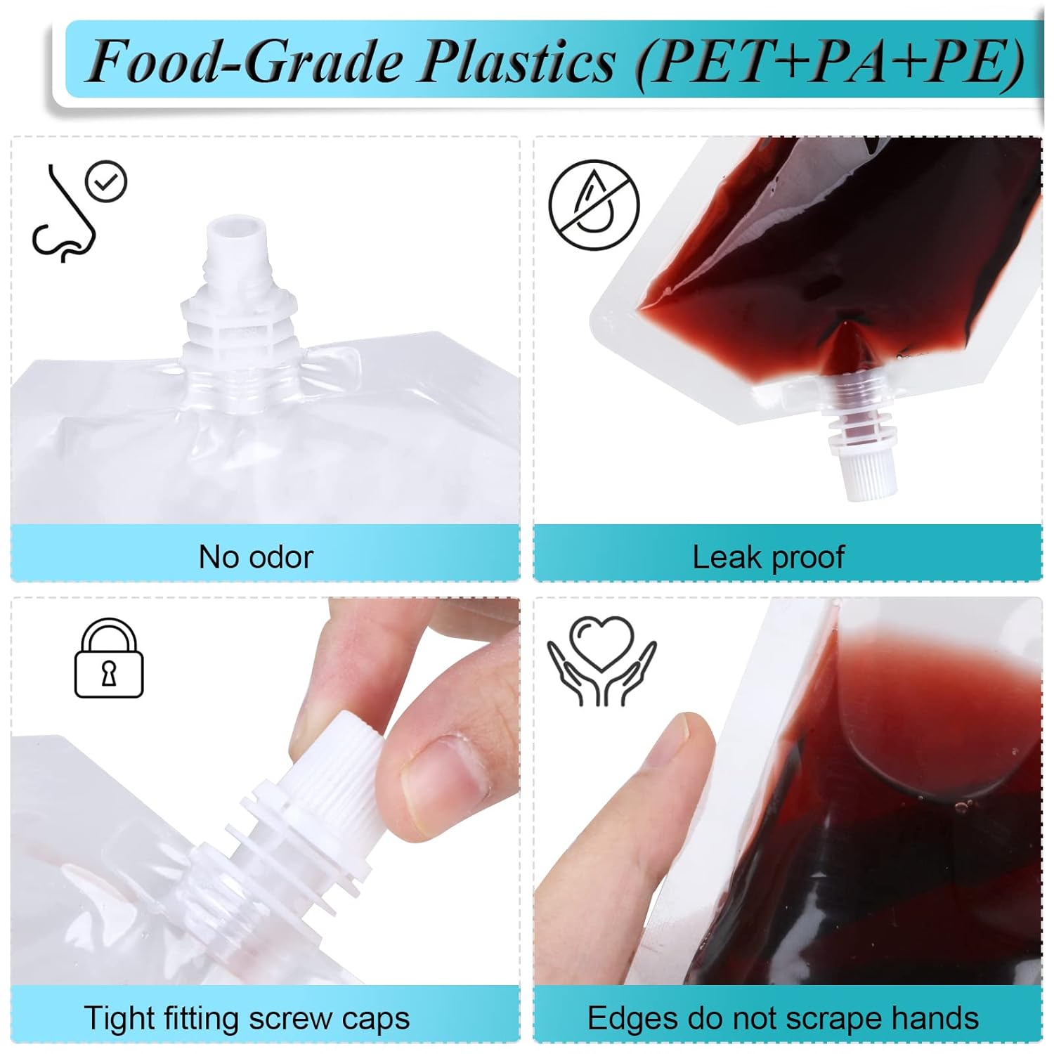 24 Pcs Plastic Flasks, 8 Oz Concealable and Reusable Drink Pouches, Leak-Proof Food Grade Plastic for Travel 8OZ-24PCS +3 Funnels