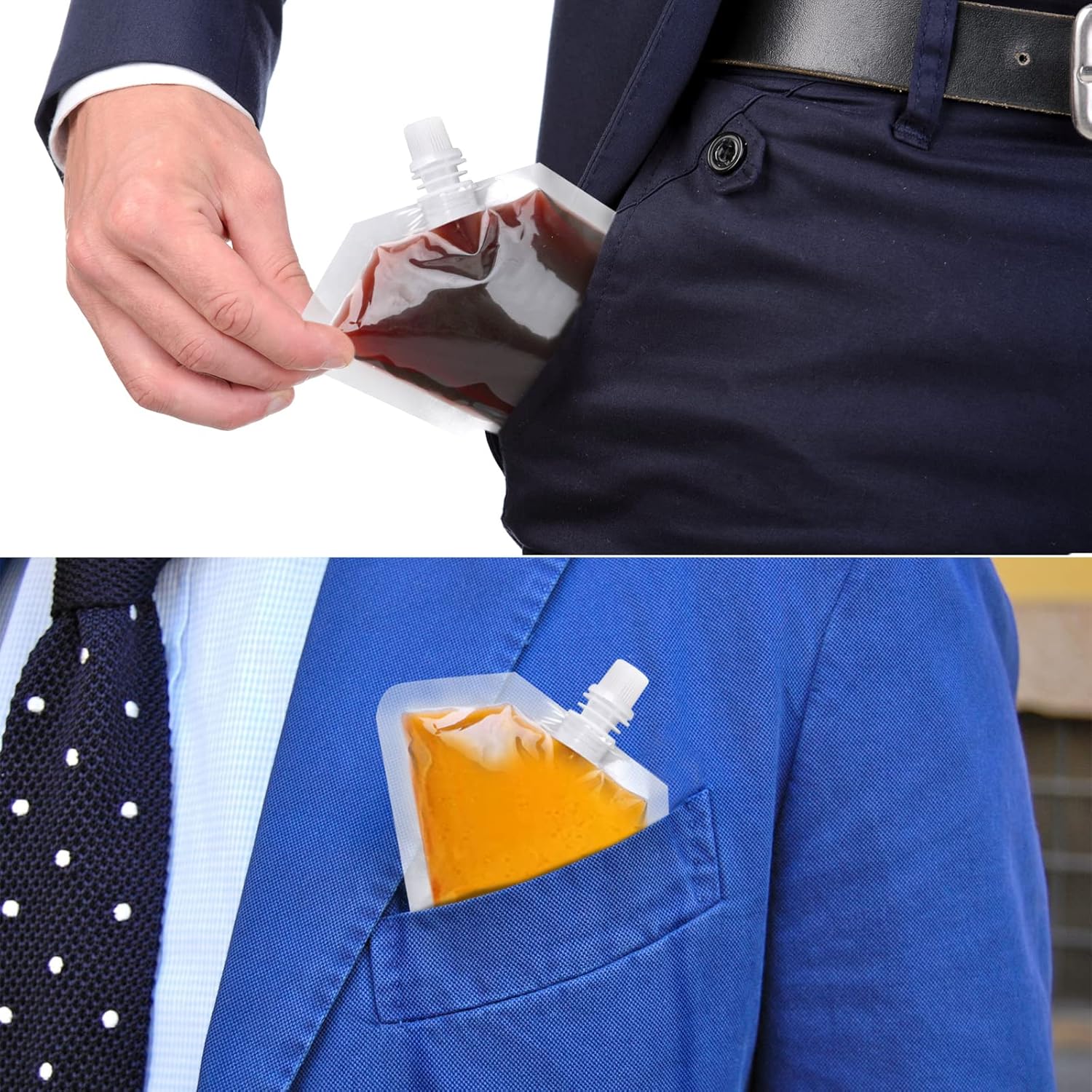 24 Pcs Plastic Flasks, 8 Oz Concealable and Reusable Drink Pouches, Leak-Proof Food Grade Plastic for Travel 8OZ-24PCS +3 Funnels