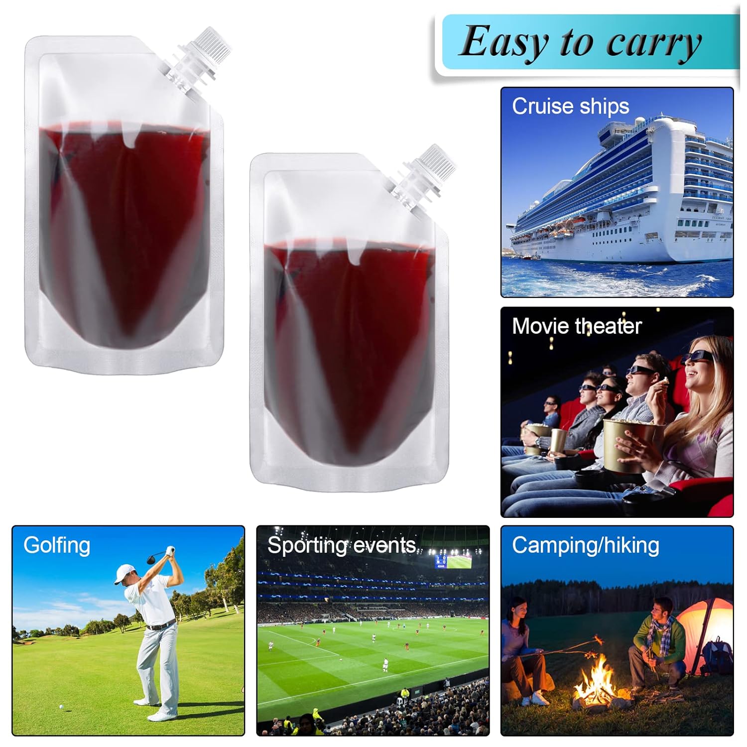24 Pcs Plastic Flasks, 8 Oz Concealable and Reusable Drink Pouches, Leak-Proof Food Grade Plastic for Travel 8OZ-24PCS +3 Funnels