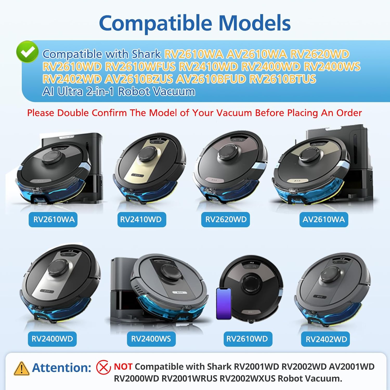 AV2610WA RV2610WA Vacuum Mop Replacement Pads Compatible with Shark RV2610WA AV2610WA RV2620WD RV2410WD AI Ultra 2- in-1 Robot Vacuum, Washable Reusable Microfiber Soft Pads, 6 Pack
