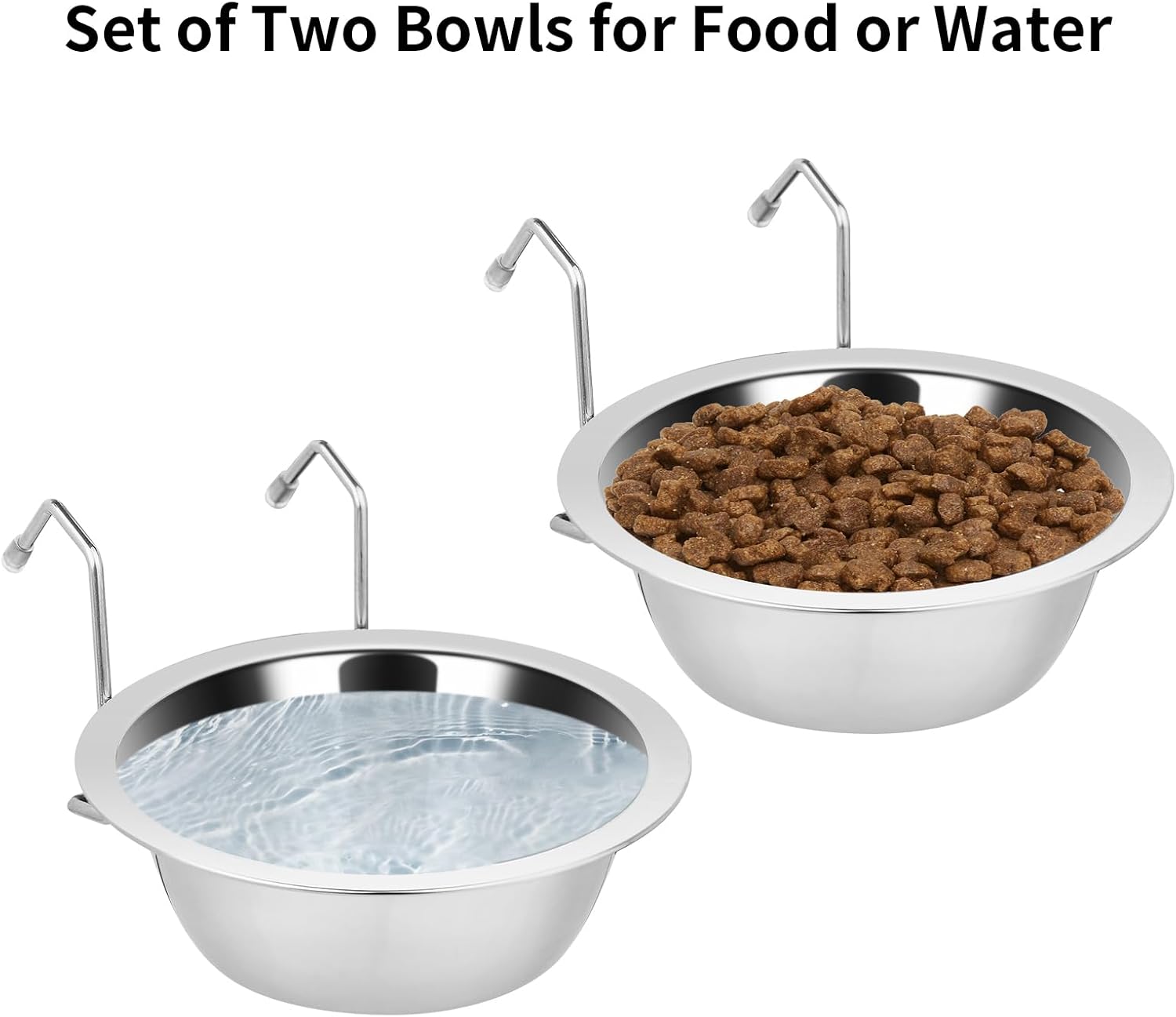 2PCS Kennel Water Bowl Hanging,Stainless Steel Puppy Bowls for Small Dog Cage,Kennel, Crate, Catio Accessories,Dog Crate Water Bowl Dish Feeder Food Holder No Spill 8oz/1cup