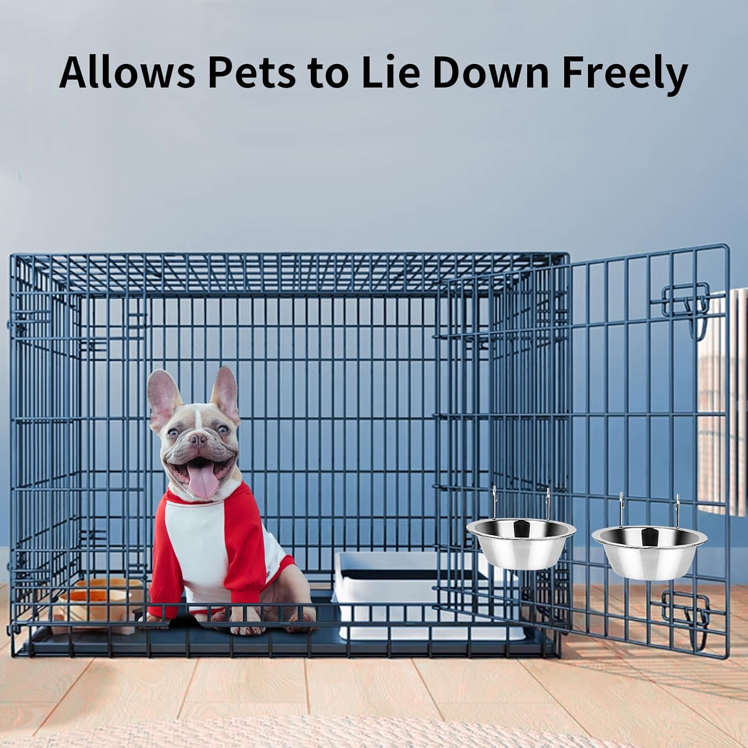 2PCS Kennel Water Bowl Hanging,Stainless Steel Puppy Bowls for Small Dog Cage,Kennel, Crate, Catio Accessories,Dog Crate Water Bowl Dish Feeder Food Holder No Spill 8oz/1cup