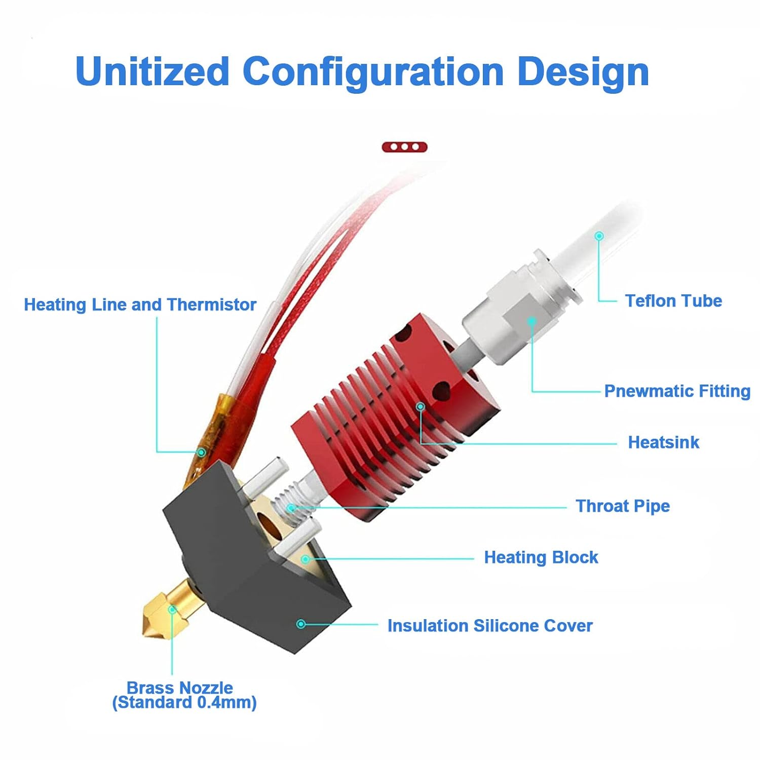 Extruder Heater Hot End Kit, Assembled MK8 Extruder Hot end Kit with 0.4mm Nozzle Silicon Sock Compatible with Creality Ender 3, Ender 3 Pro, Ender 3 V2