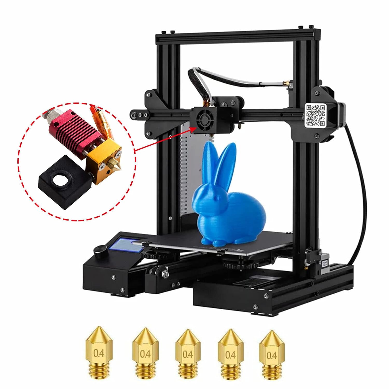 Extruder Heater Hot End Kit, Assembled MK8 Extruder Hot end Kit with 0.4mm Nozzle Silicon Sock Compatible with Creality Ender 3, Ender 3 Pro, Ender 3 V2