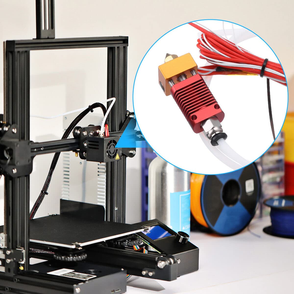 Extruder Heater Hot End Kit, Assembled MK8 Extruder Hot end Kit with 0.4mm Nozzle Silicon Sock Compatible with Creality Ender 3, Ender 3 Pro, Ender 3 V2
