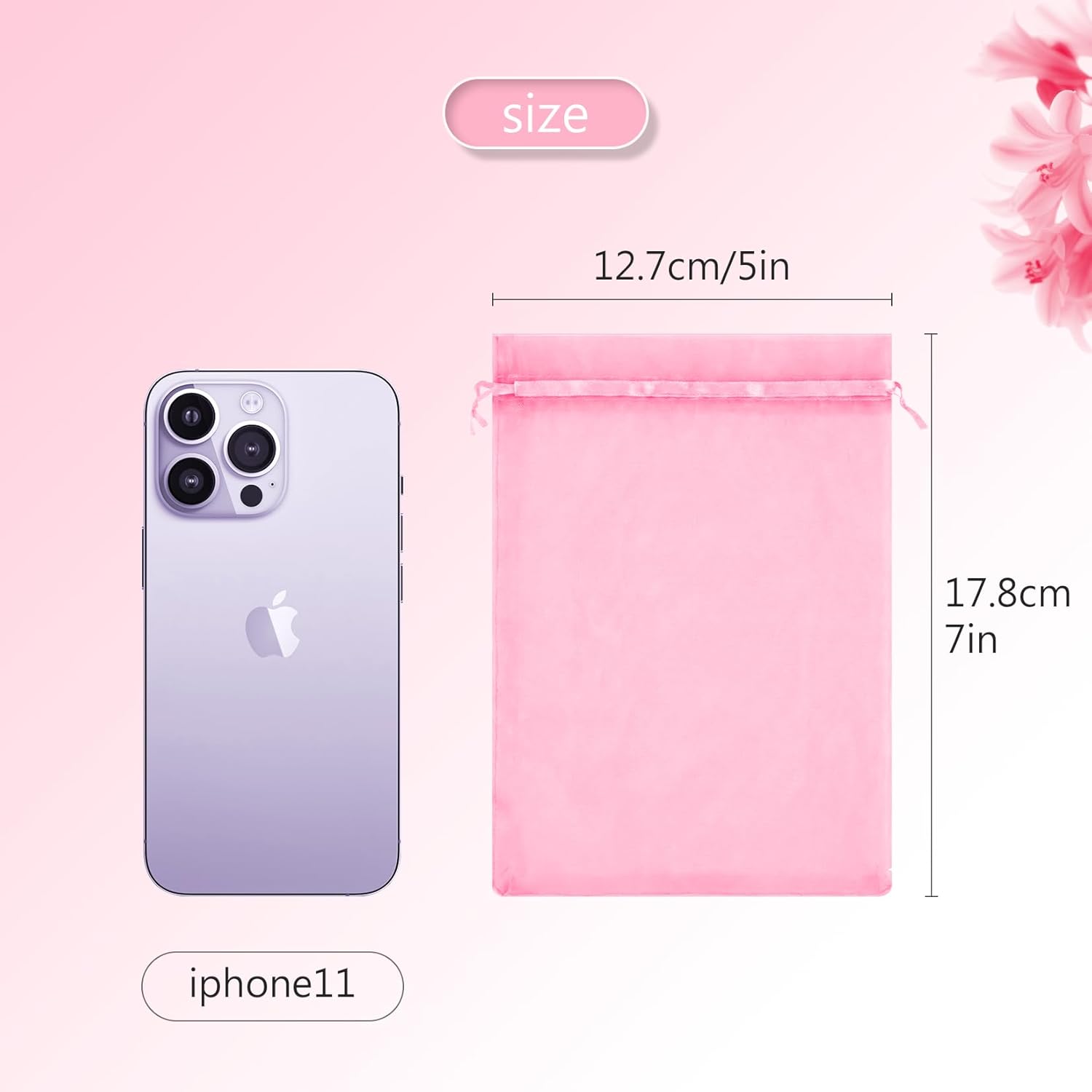 100 Pcs Pink Organza Bags 5x7 in, Small Mesh Drawstring Gift Bags for Sachet, Jewelry, Candy, Wedding Favor, Valentine's Day