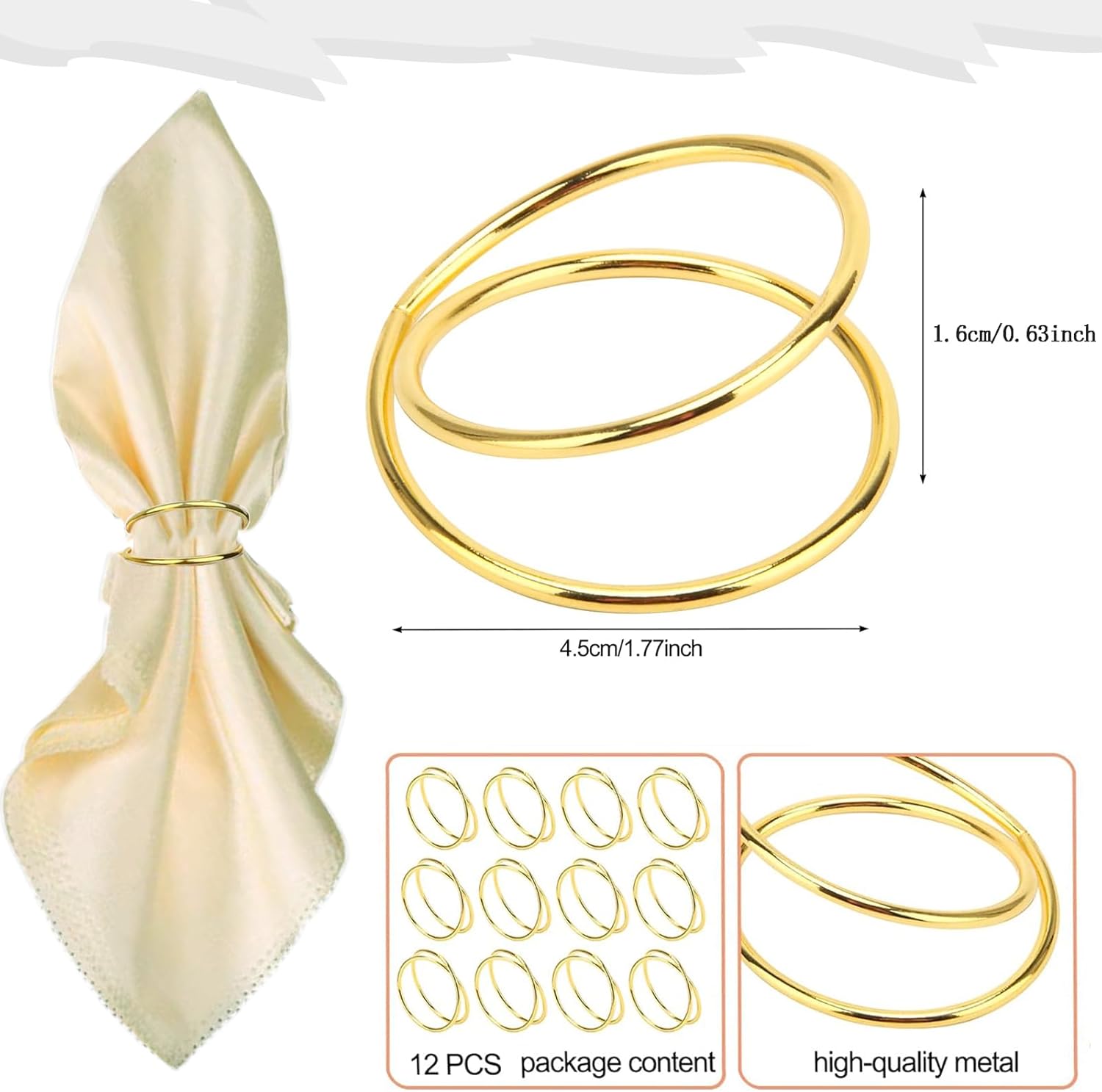 Gold Napkin Rings-12 PCS l Spiral Napkin Rings Spiral Napkin Holders Buckles for Family Dinner, Wedding, Party,Table Decorations