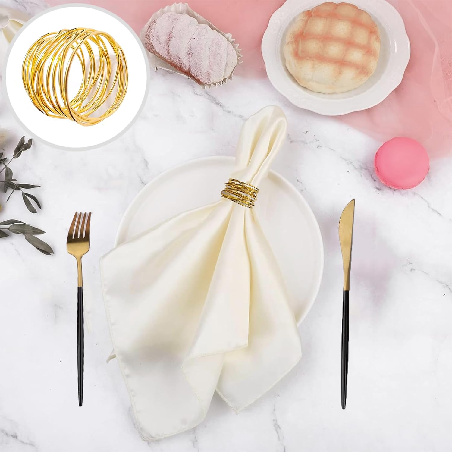 Gold Napkin Rings - 6 PCS l Napkin Rings Twisted Wire Napkin Holders Buckles for Family Dinner, Wedding, Party,Table Decorations