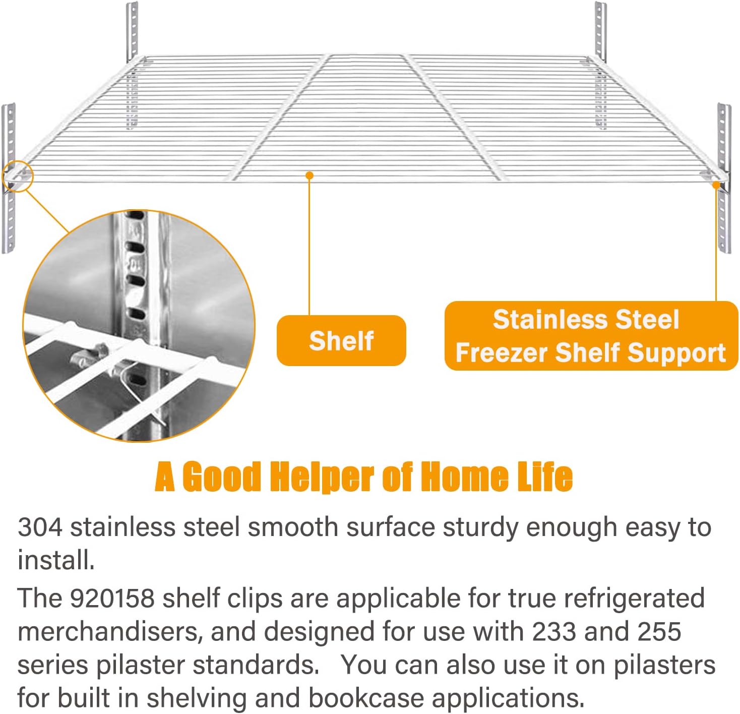 920158 Freezer Shelf Clip,Stainless Steel Shelf Clip for Refrigerator,Freezer Cooler Shelf Support,Replacement Shelf Square Buckles Clips 10