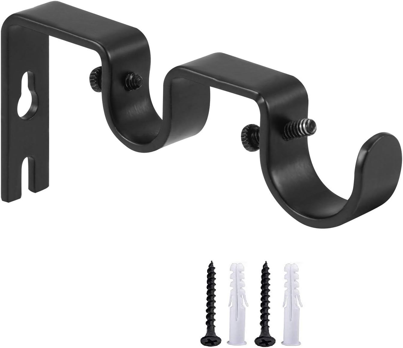 Heavy Duty Double Curtain Rod Brackets, 1" & 5/8" Inch Rod Holders Set of 2, Black