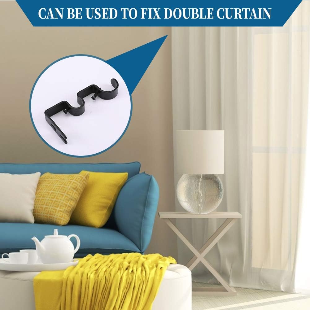 Heavy Duty Double Curtain Rod Brackets, 1" & 5/8" Inch Rod Holders Set of 2, Black