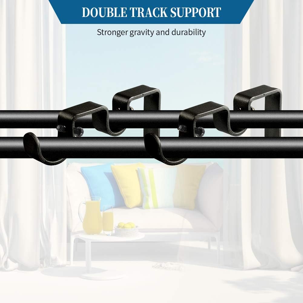 Heavy Duty Double Curtain Rod Brackets, 1" & 5/8" Inch Rod Holders Set of 2, Black