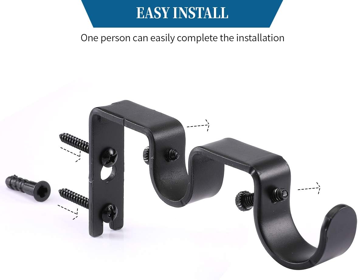 Heavy Duty Double Curtain Rod Brackets, 1" & 5/8" Inch Rod Holders Set of 2, Black